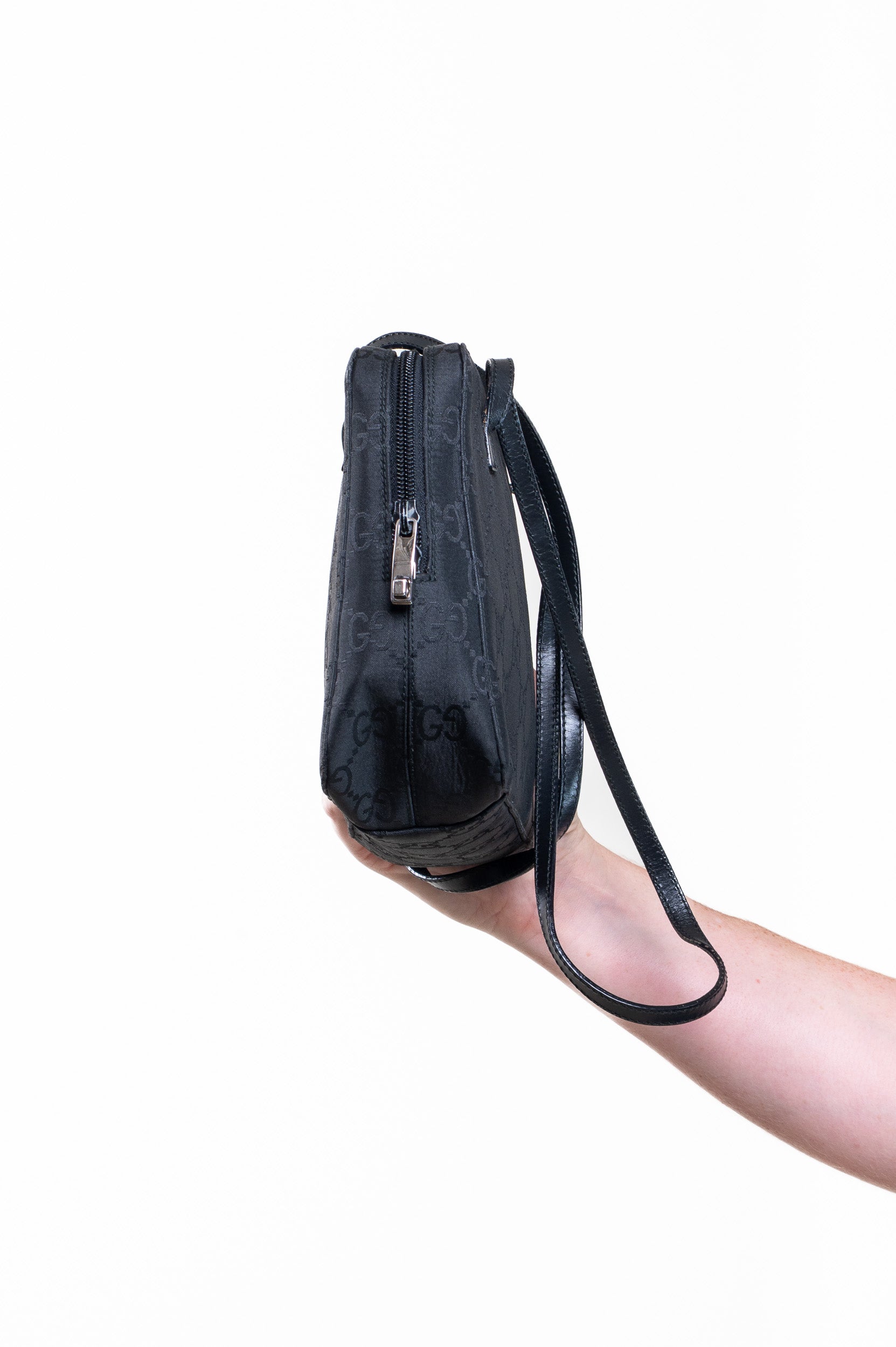 Vintage GG Canvas Shoulder Bag Nylon Black Silver