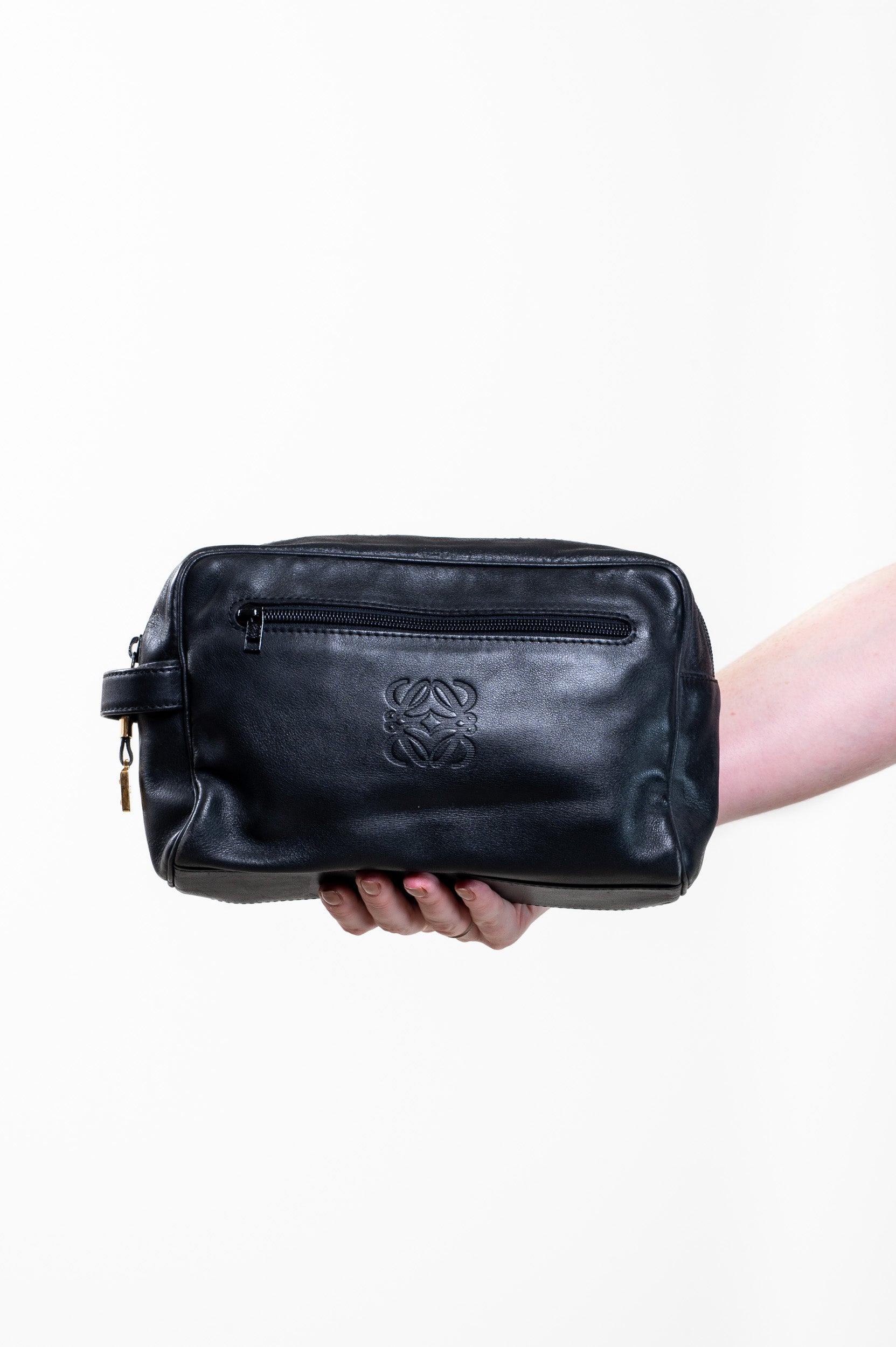 Vintage Black Leather Anagram Clutch Bag