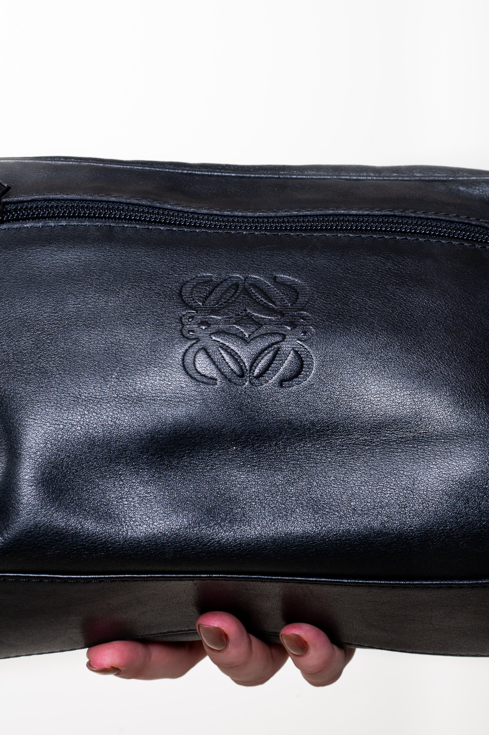 Vintage Black Leather Anagram Clutch Bag
