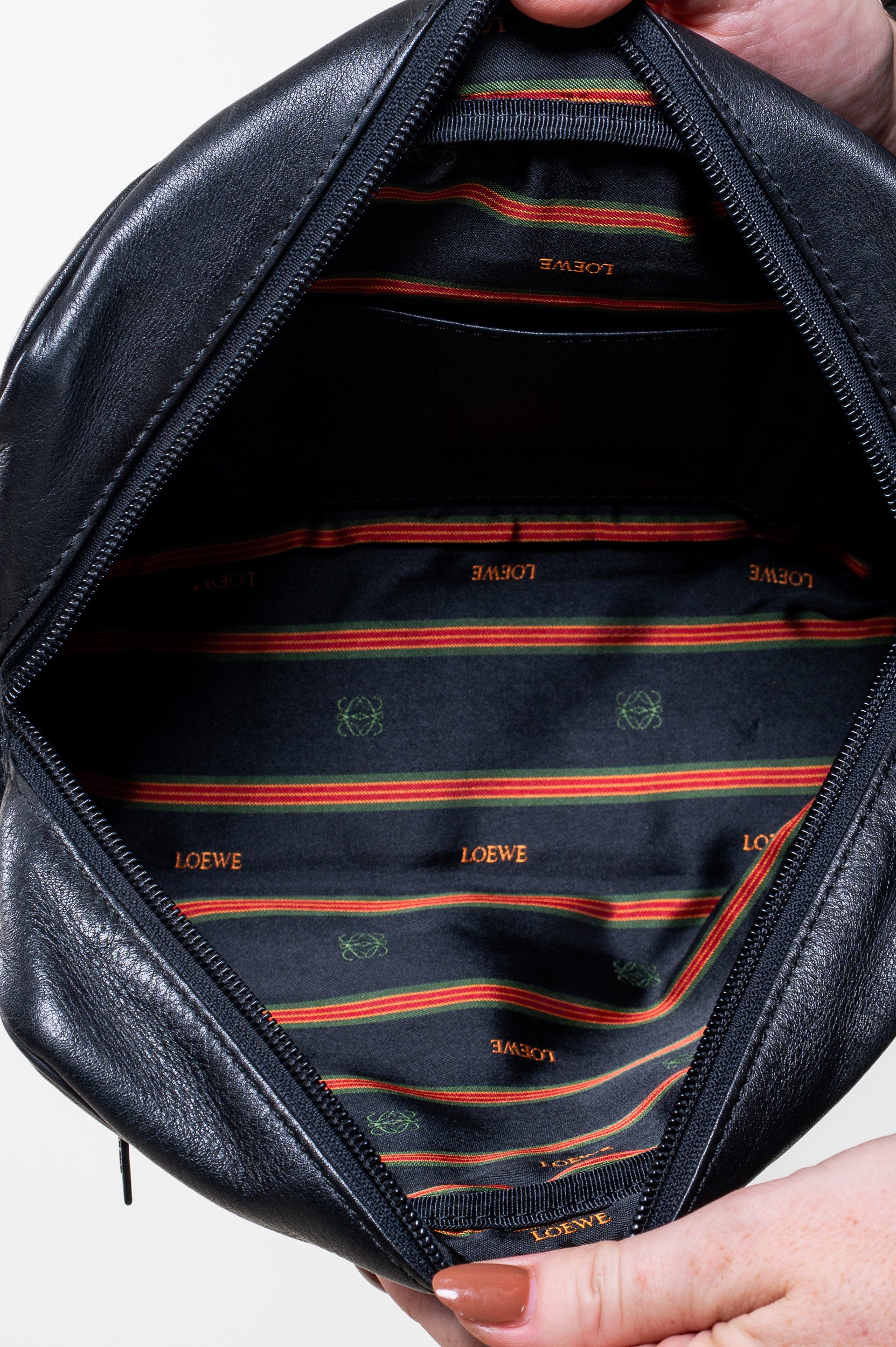 Vintage Black Leather Anagram Clutch Bag