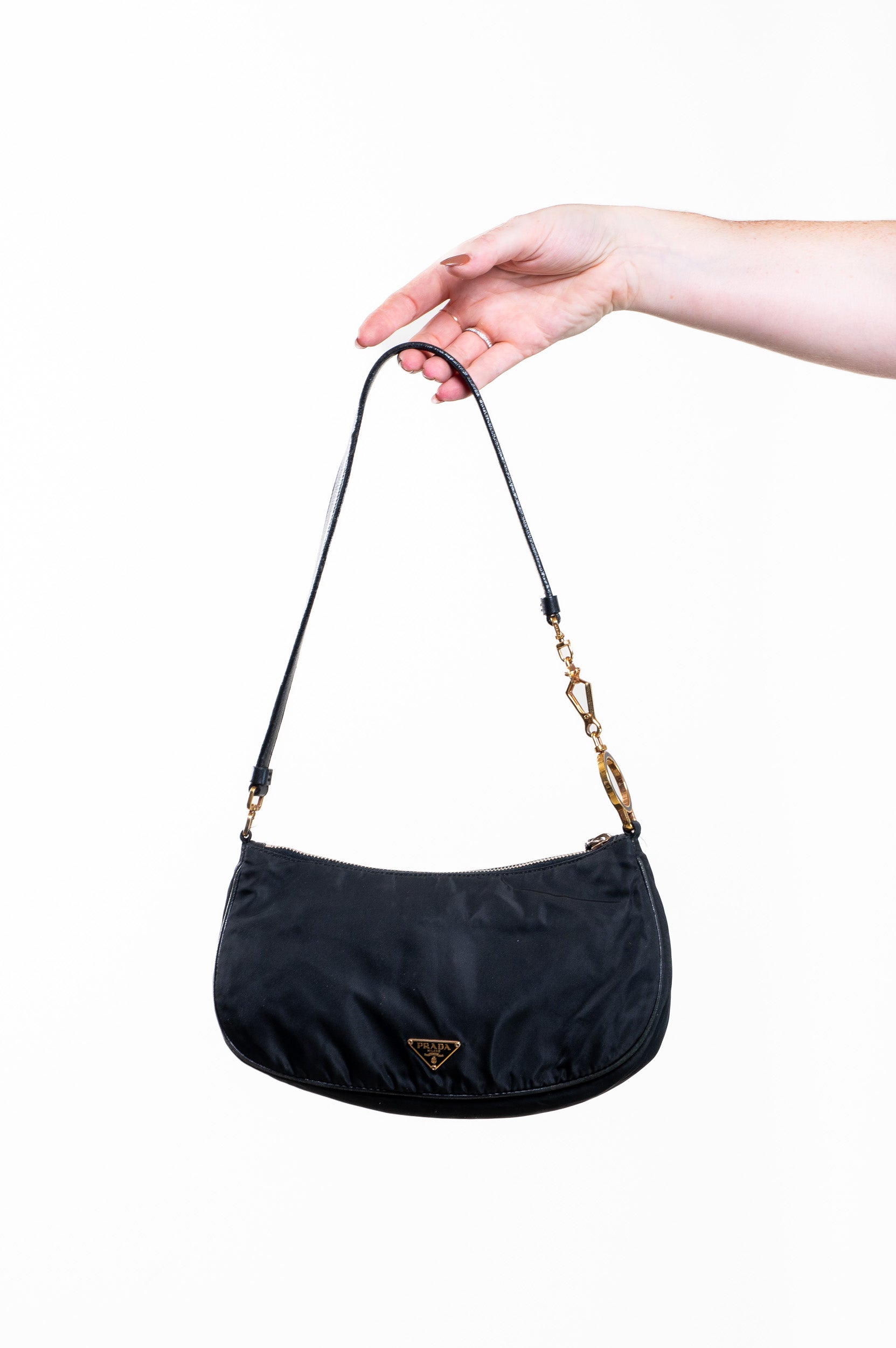Black Vintage Plaque Nylon Shoulder Bag