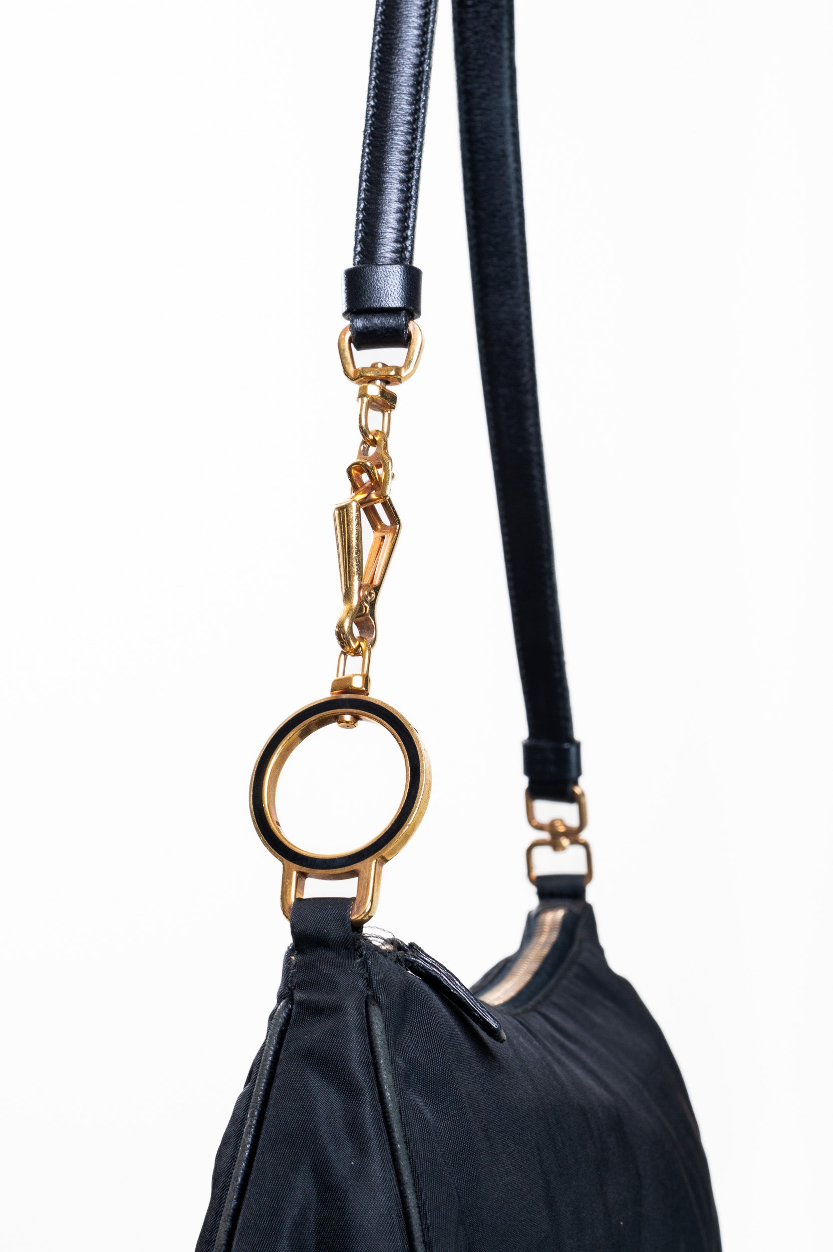 Black Vintage Plaque Nylon Shoulder Bag