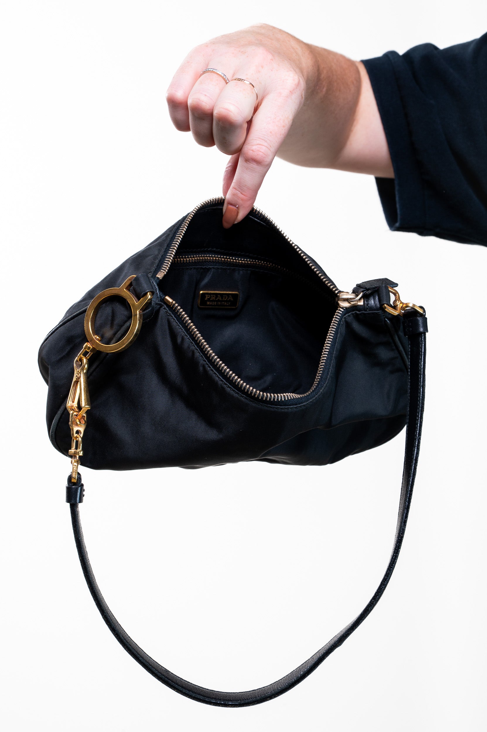 Black Vintage Plaque Nylon Shoulder Bag