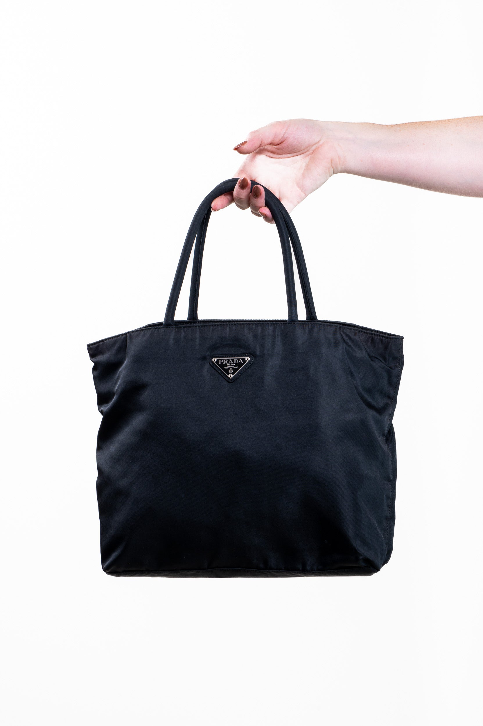 Vintage Black Nylon Tote Bag w/ Silver Hardware