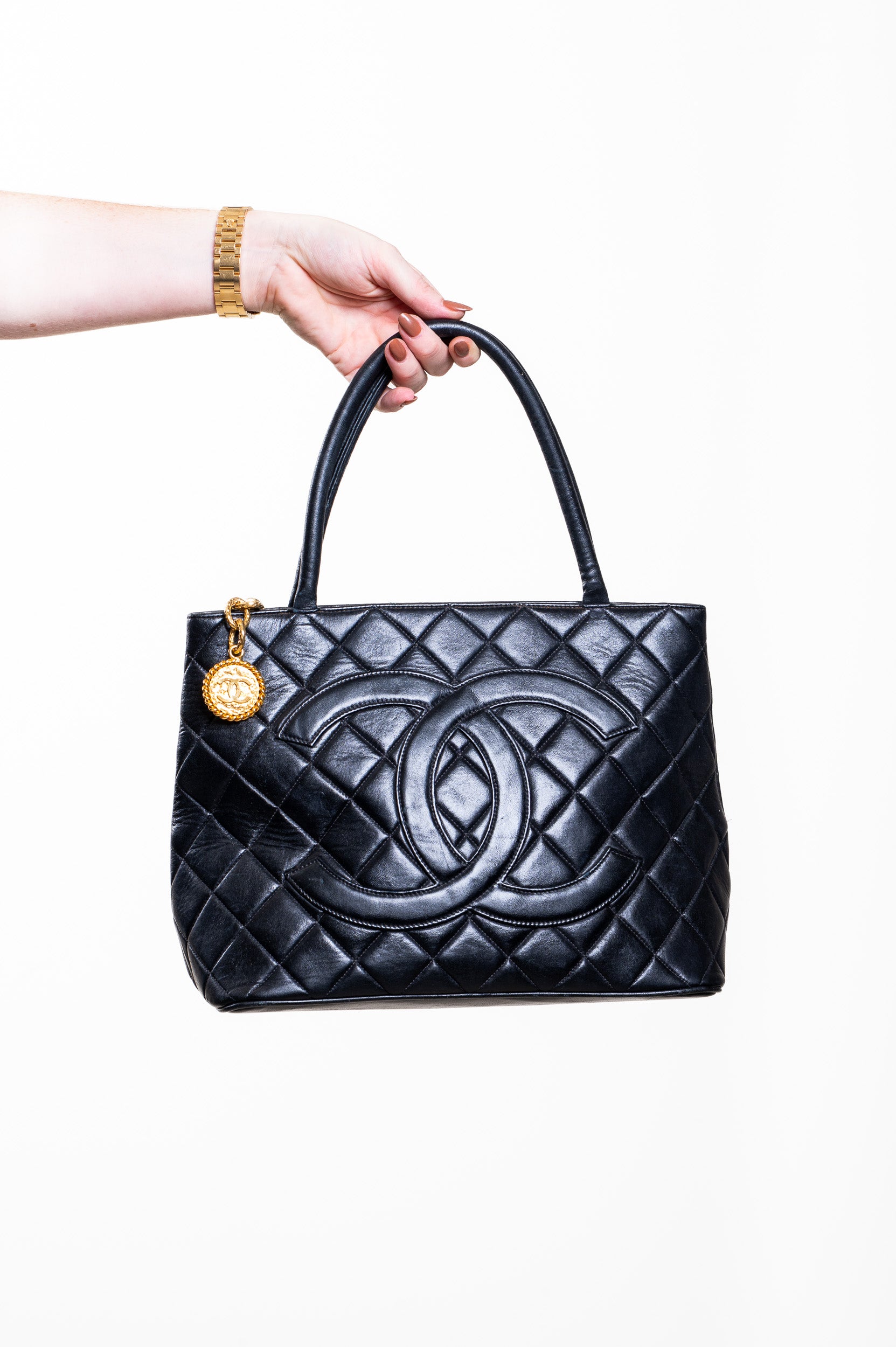 Vintage Black CC Lambskin Medallion Tote Bag