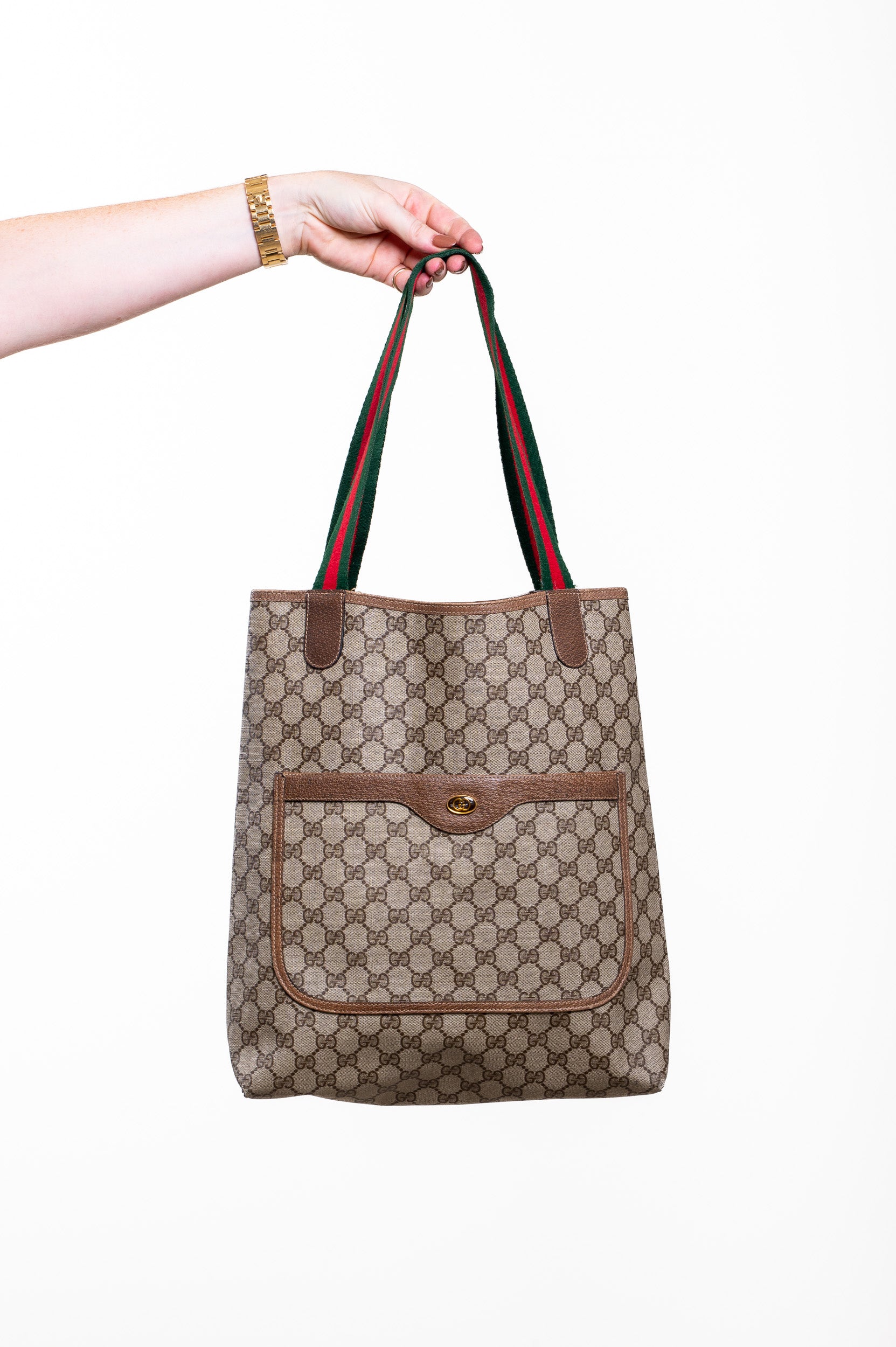 Vintage GG Supreme Red Web Sherry Line Tote Bag