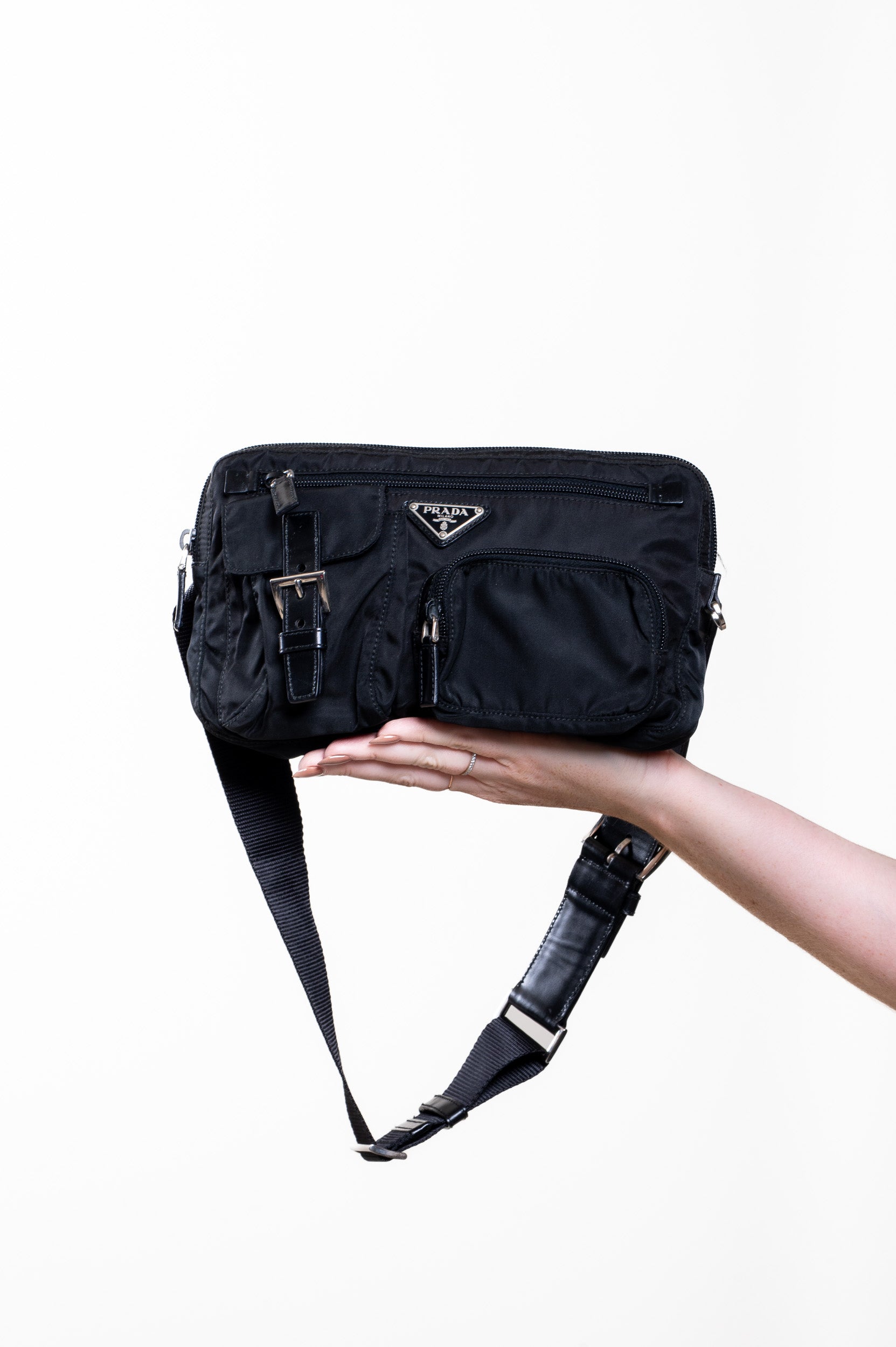 Vintage Black Tessuto Nylon Waist Bag