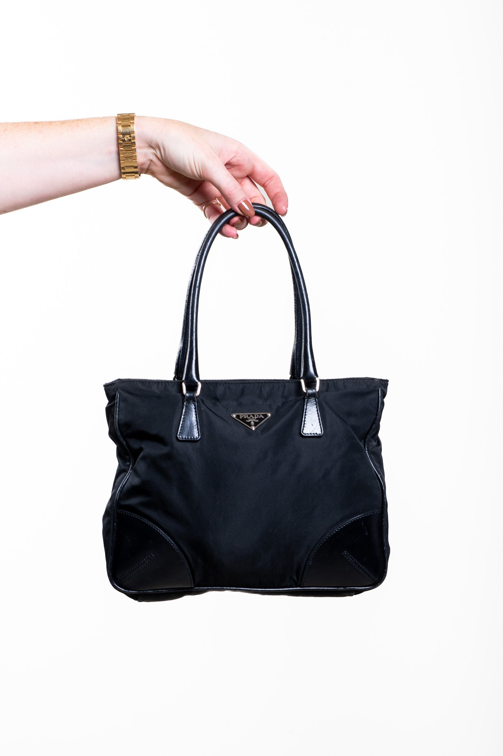Vintage black Nylon Hand Bag with Silver Hardware