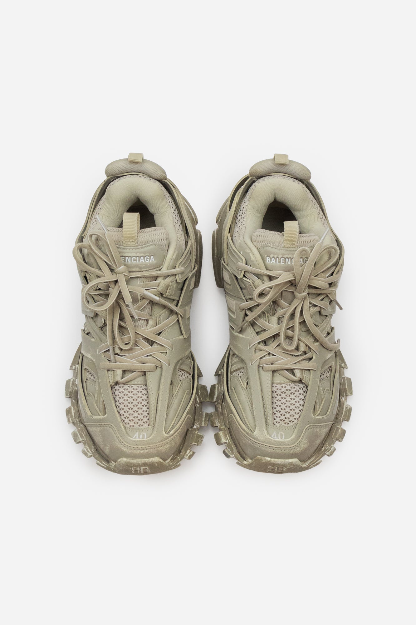 Beige Track Trainers Distressed Sneakers