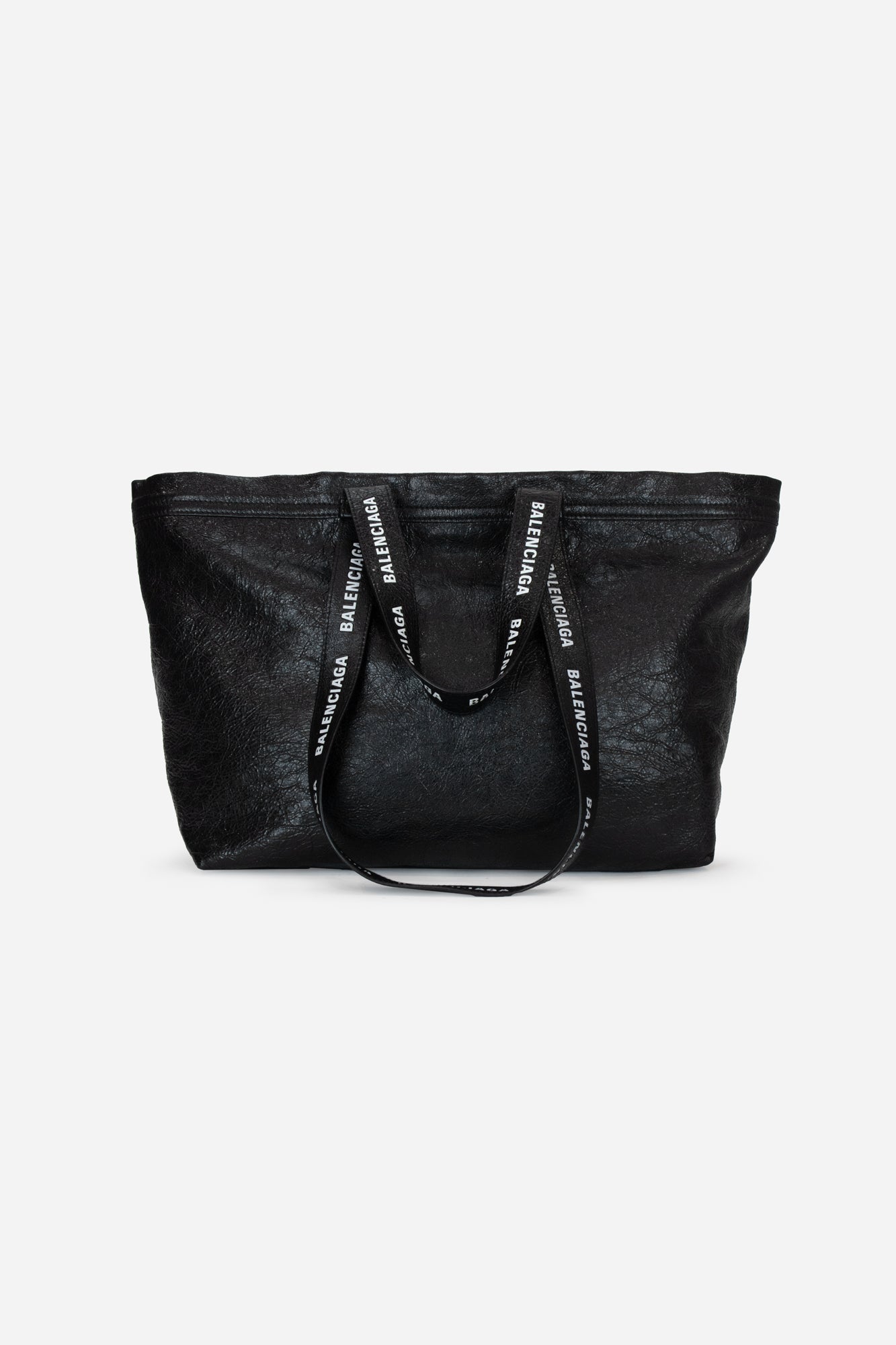 Black Double Strapped Tote With White Logo