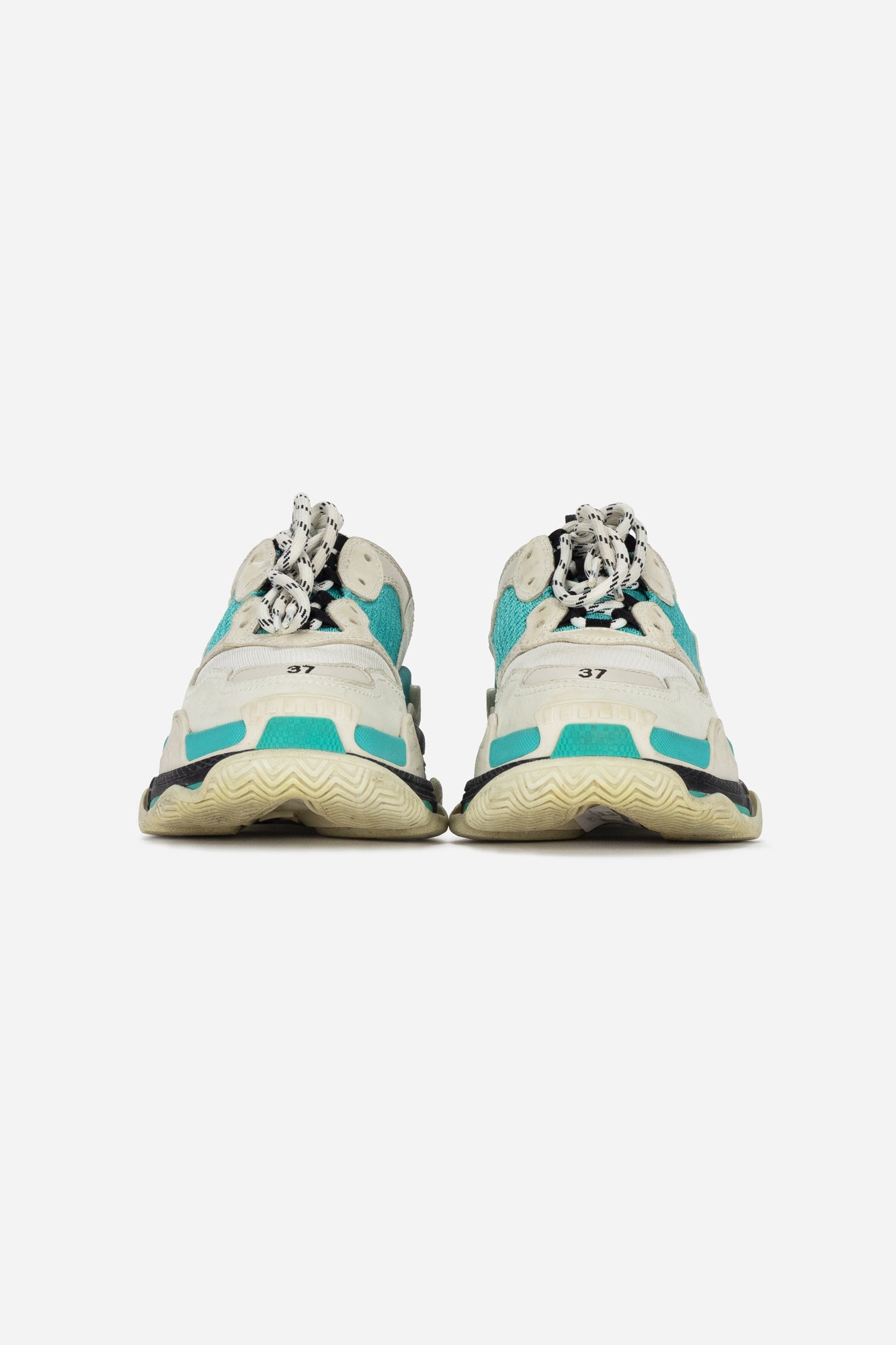Teal and White Triple S Chunky Sneakers