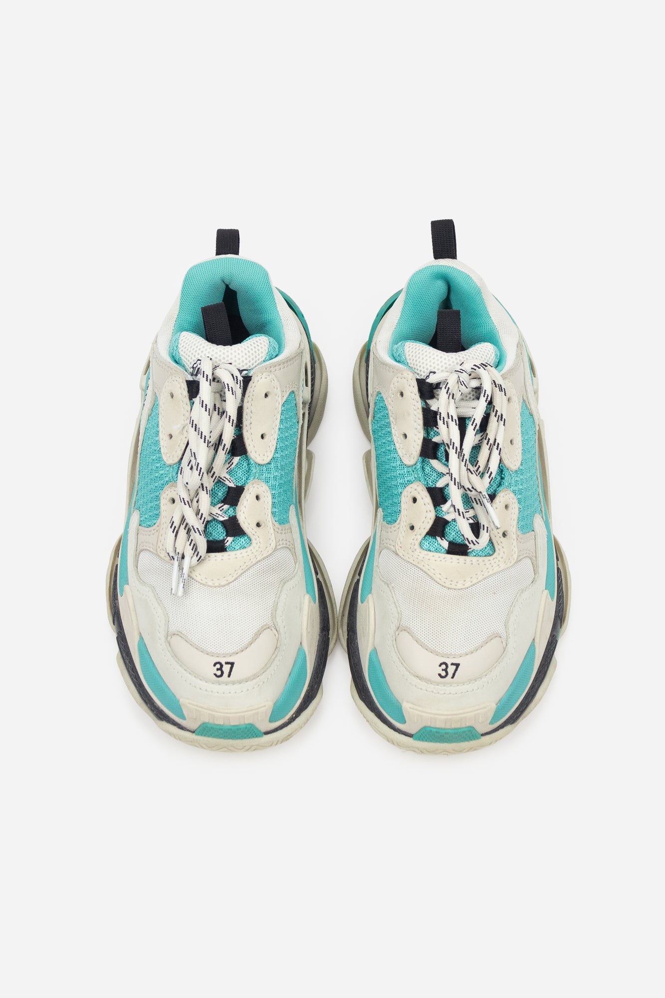 Teal and White Triple S Chunky Sneakers