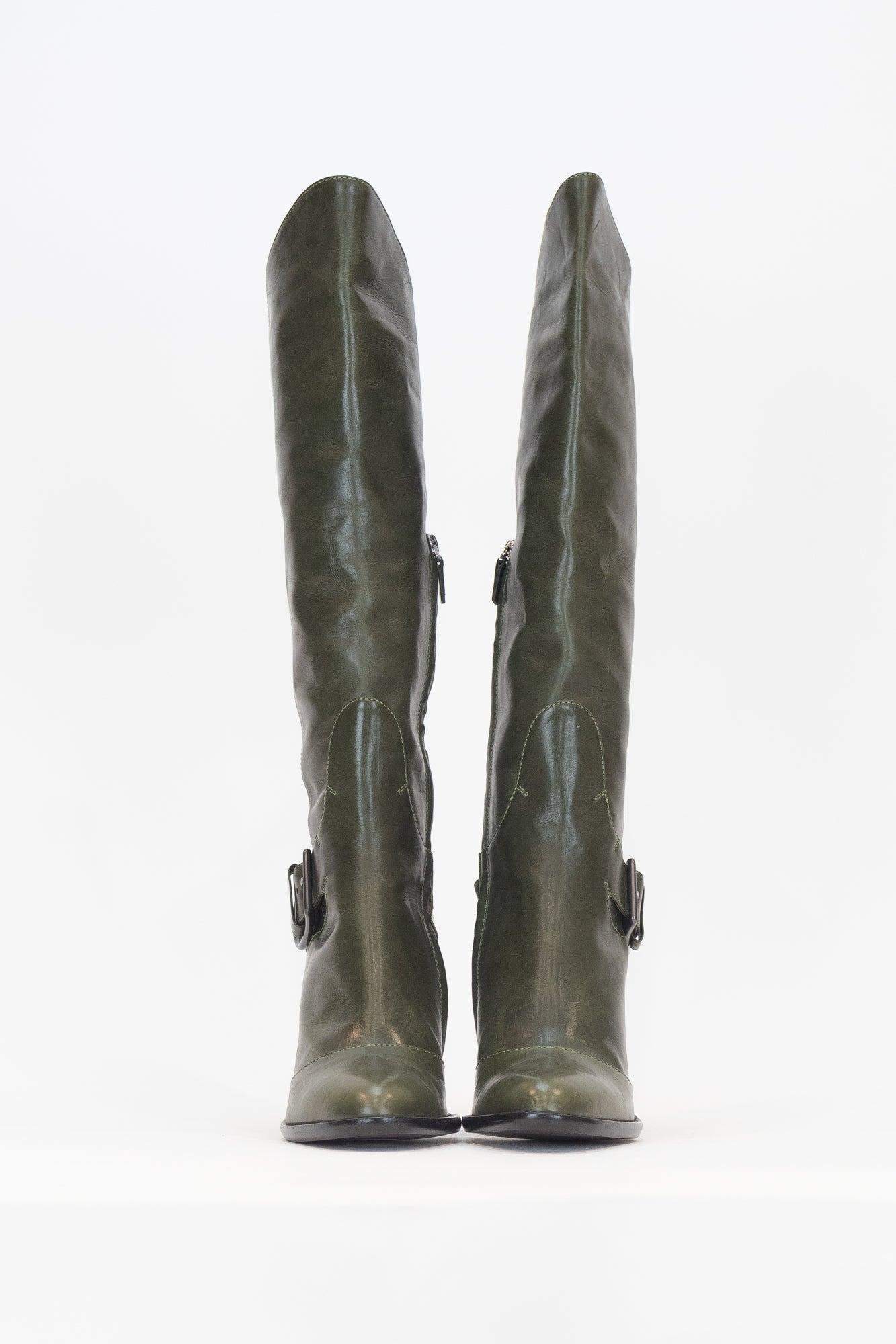 Green Tall Buckle Heeled Boot