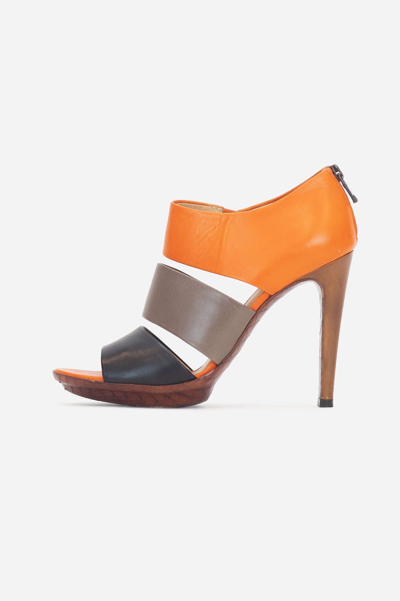 Orange 3 Strap Heeled Pump Sandal