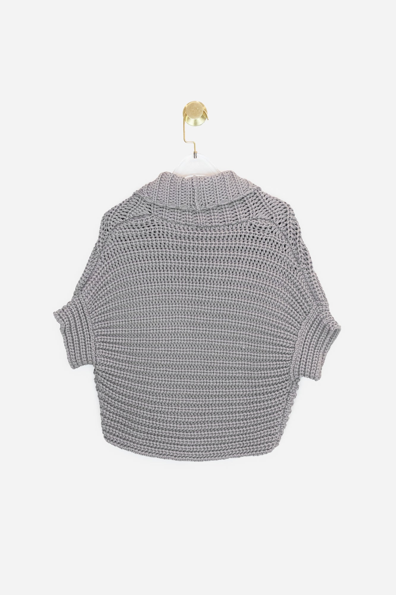 Grey Knit Cropped Short Sleeve Sweater