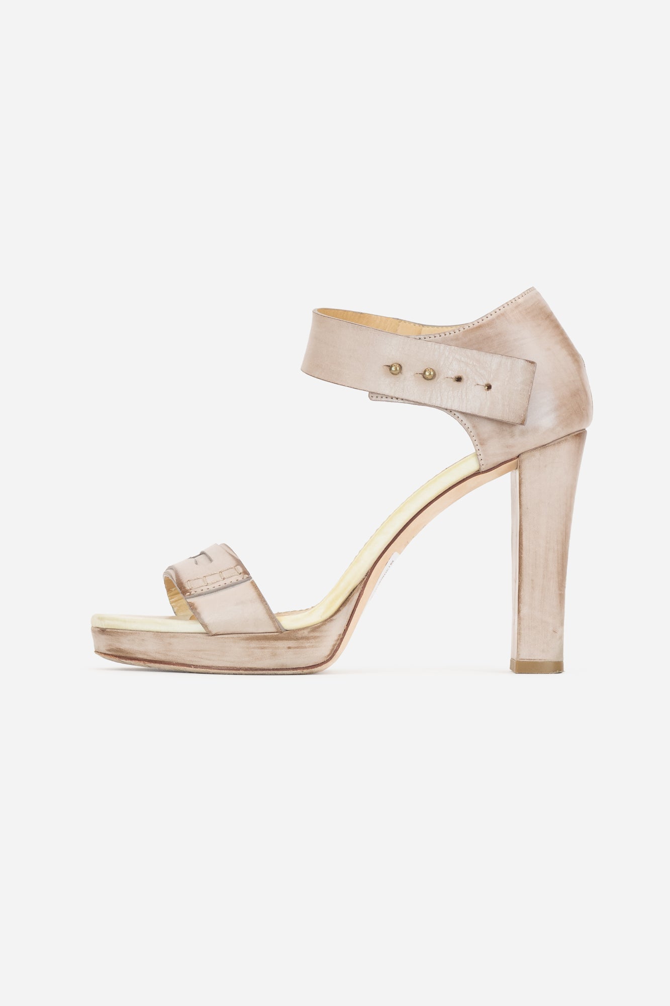 Worn Taupe Ankle Strap Pumps Leather