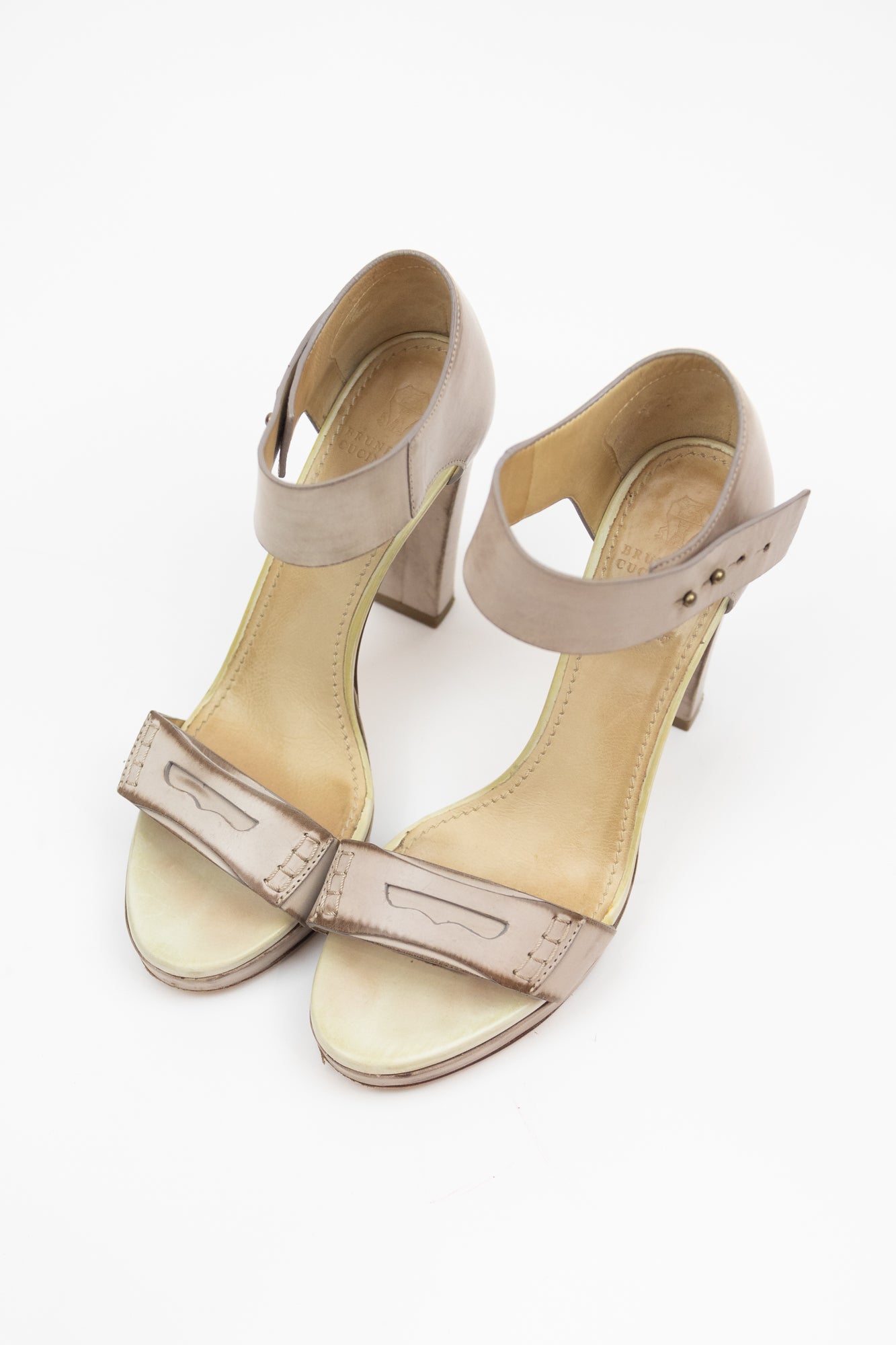 Worn Taupe Ankle Strap Pumps Leather