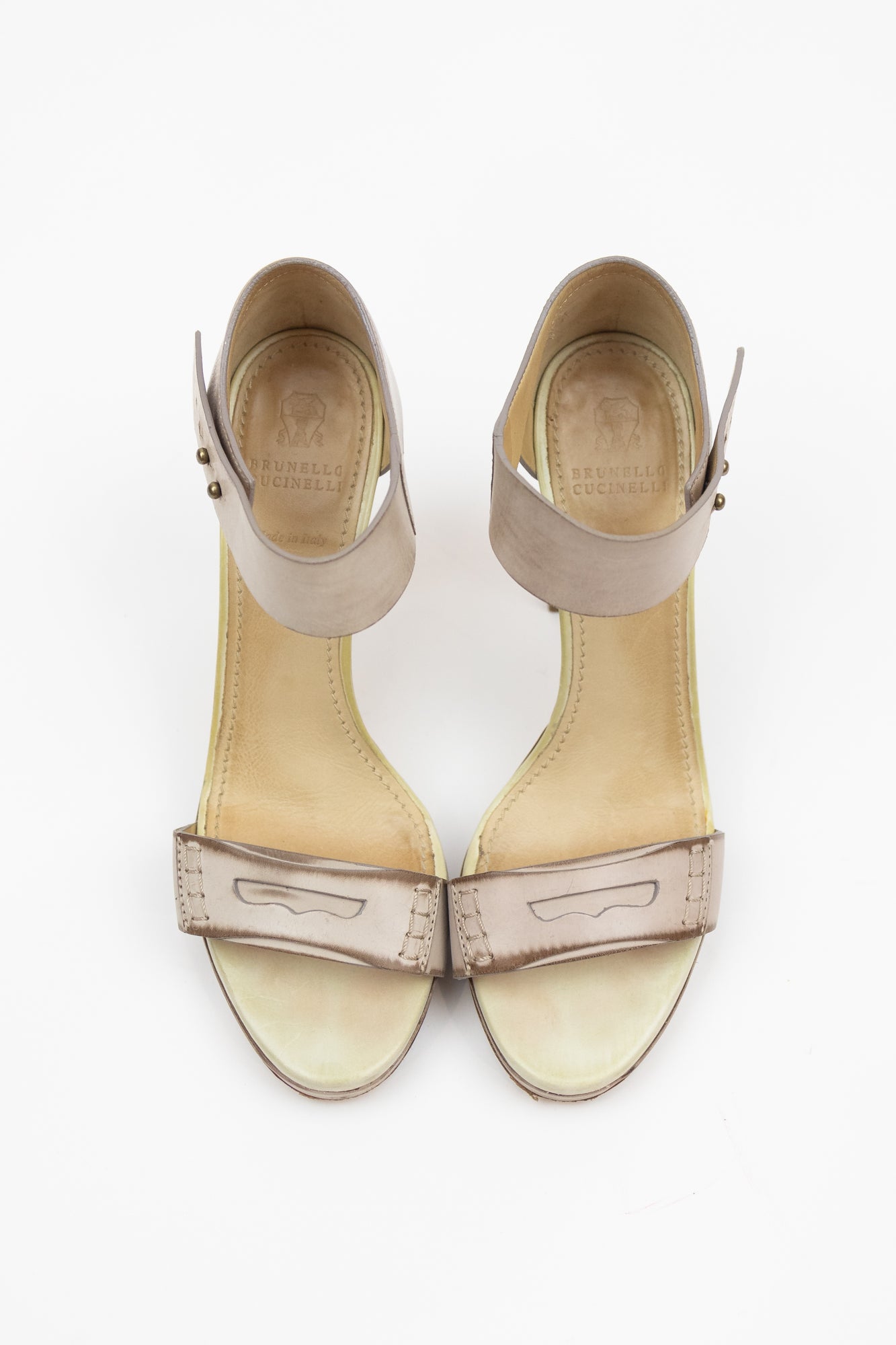 Worn Taupe Ankle Strap Pumps Leather