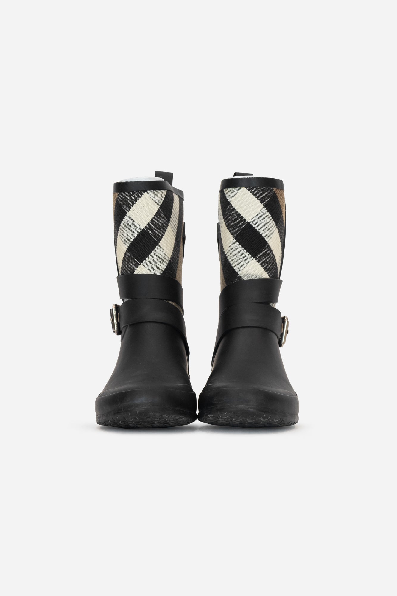 Black Holloway Brit Print Rubber Rain Boot With Ankle Strap