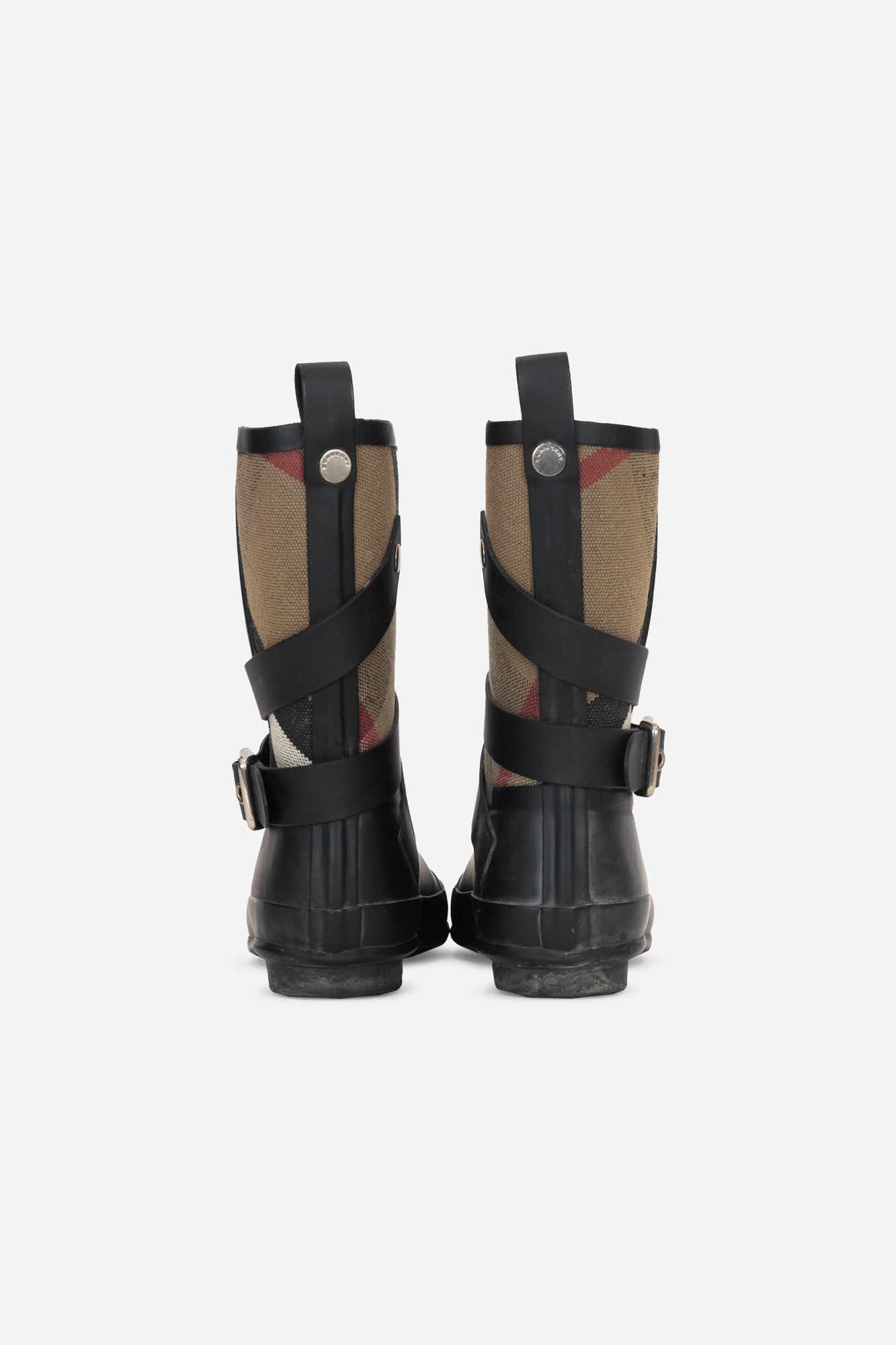 Black Holloway Brit Print Rubber Rain Boot With Ankle Strap