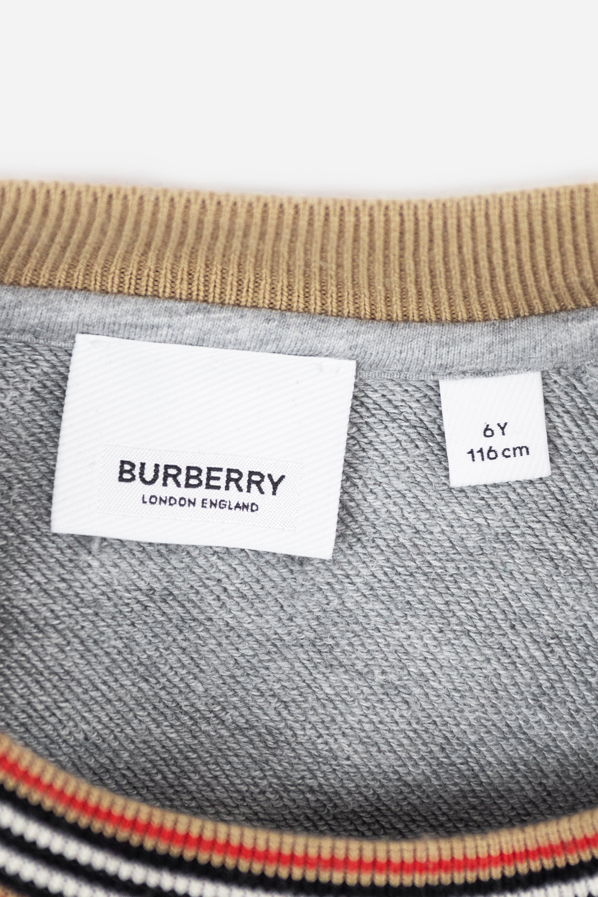 Grey Graphic Pullover with Knit Trim