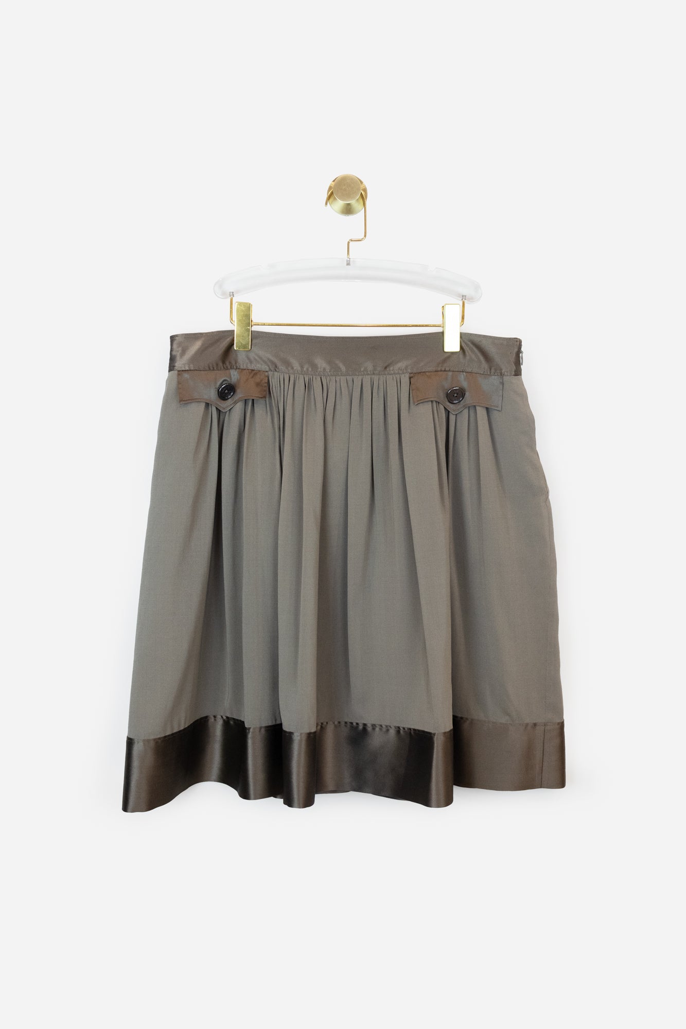 Greyish Green Flowy Midi Skirt Pockets