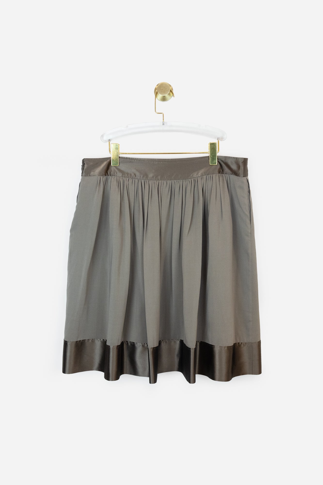 Greyish Green Flowy Midi Skirt Pockets