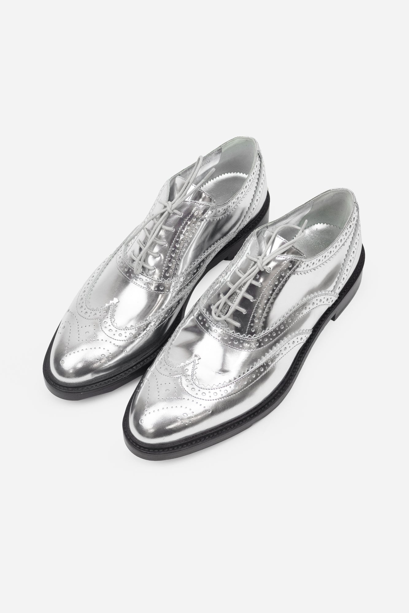 Metallic Silver Brogue Gennie Lace Up Oxfords