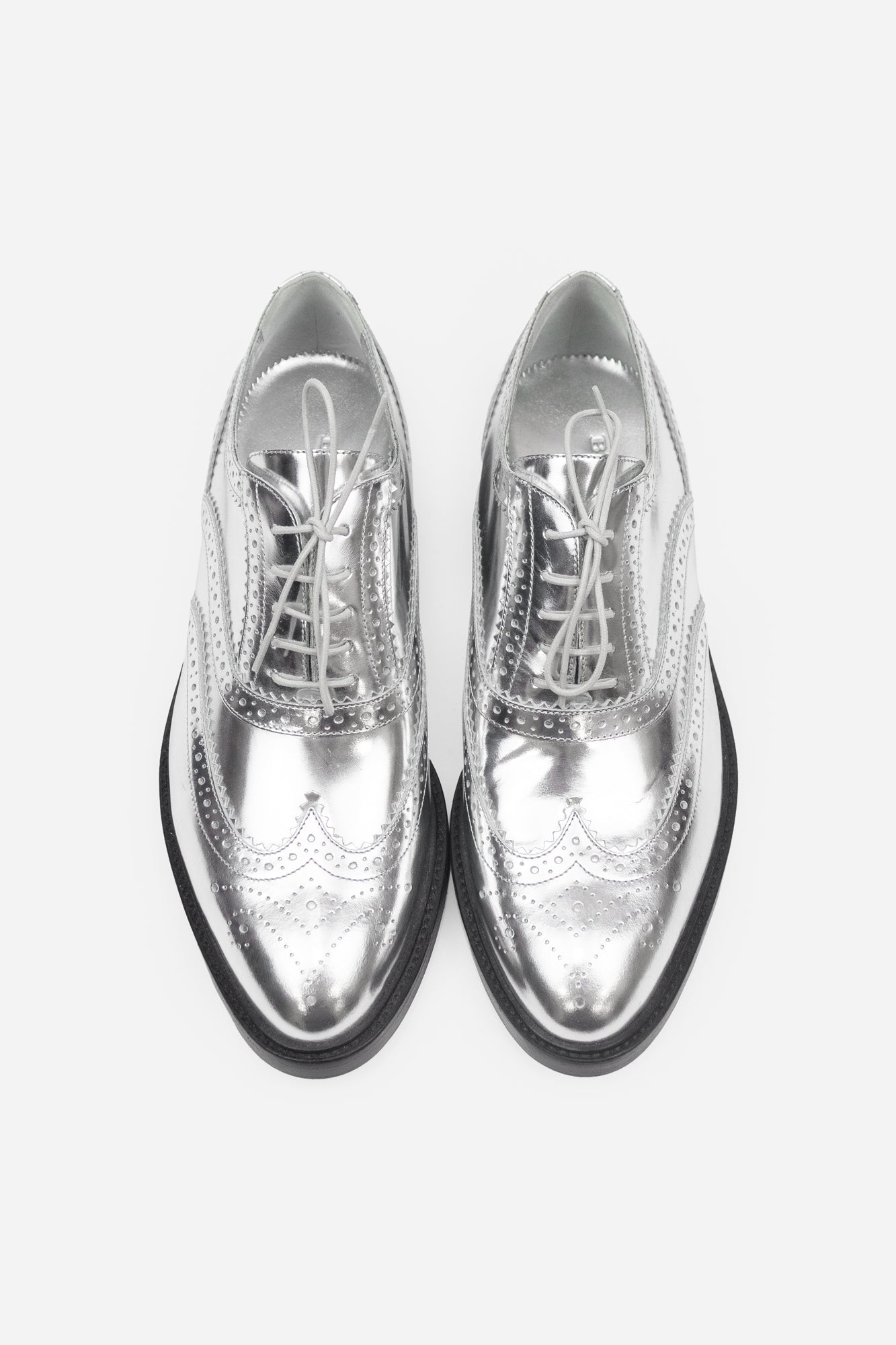 Metallic Silver Brogue Gennie Lace Up Oxfords