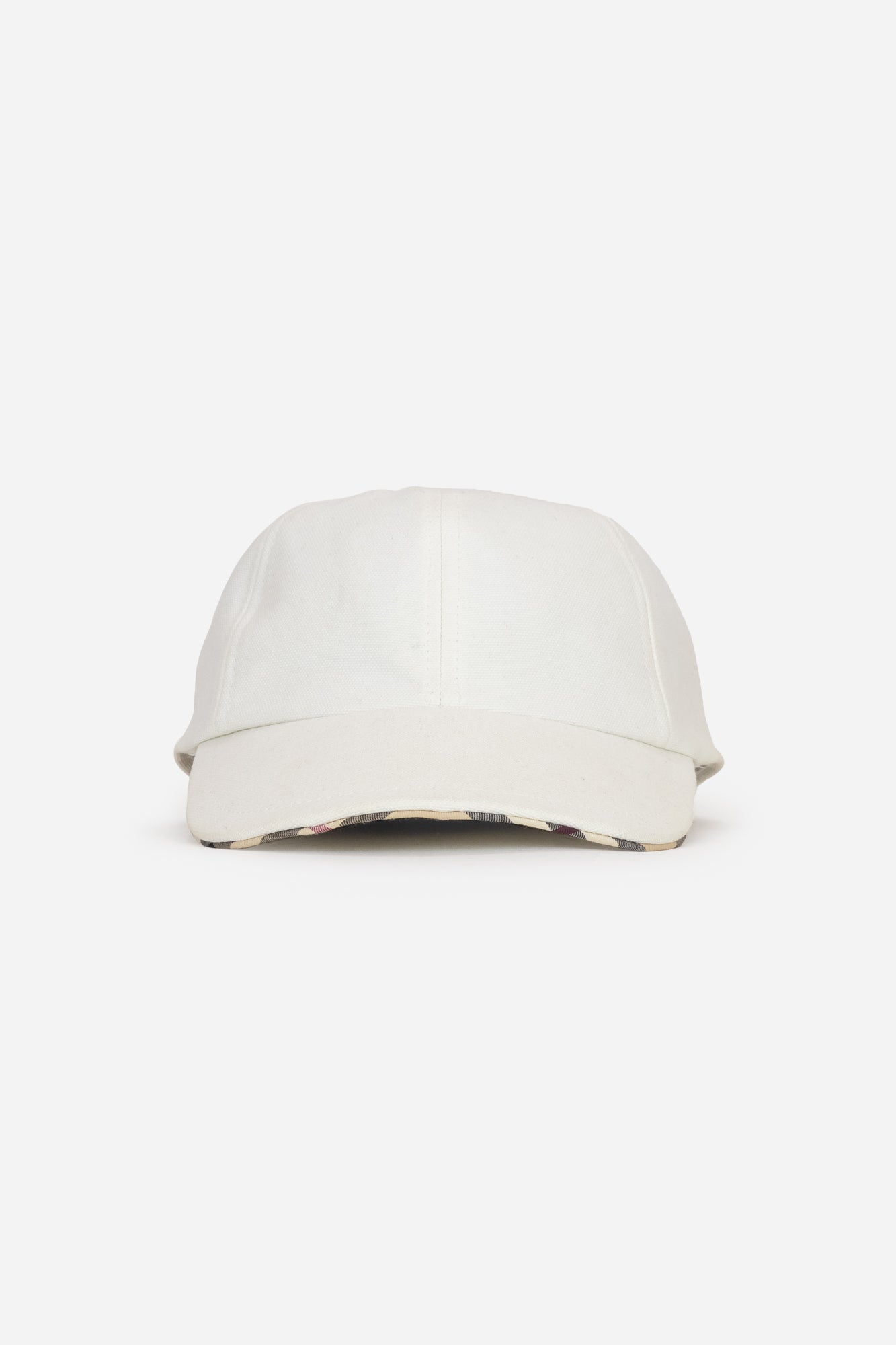 White Ball Cap With Plaid Brim