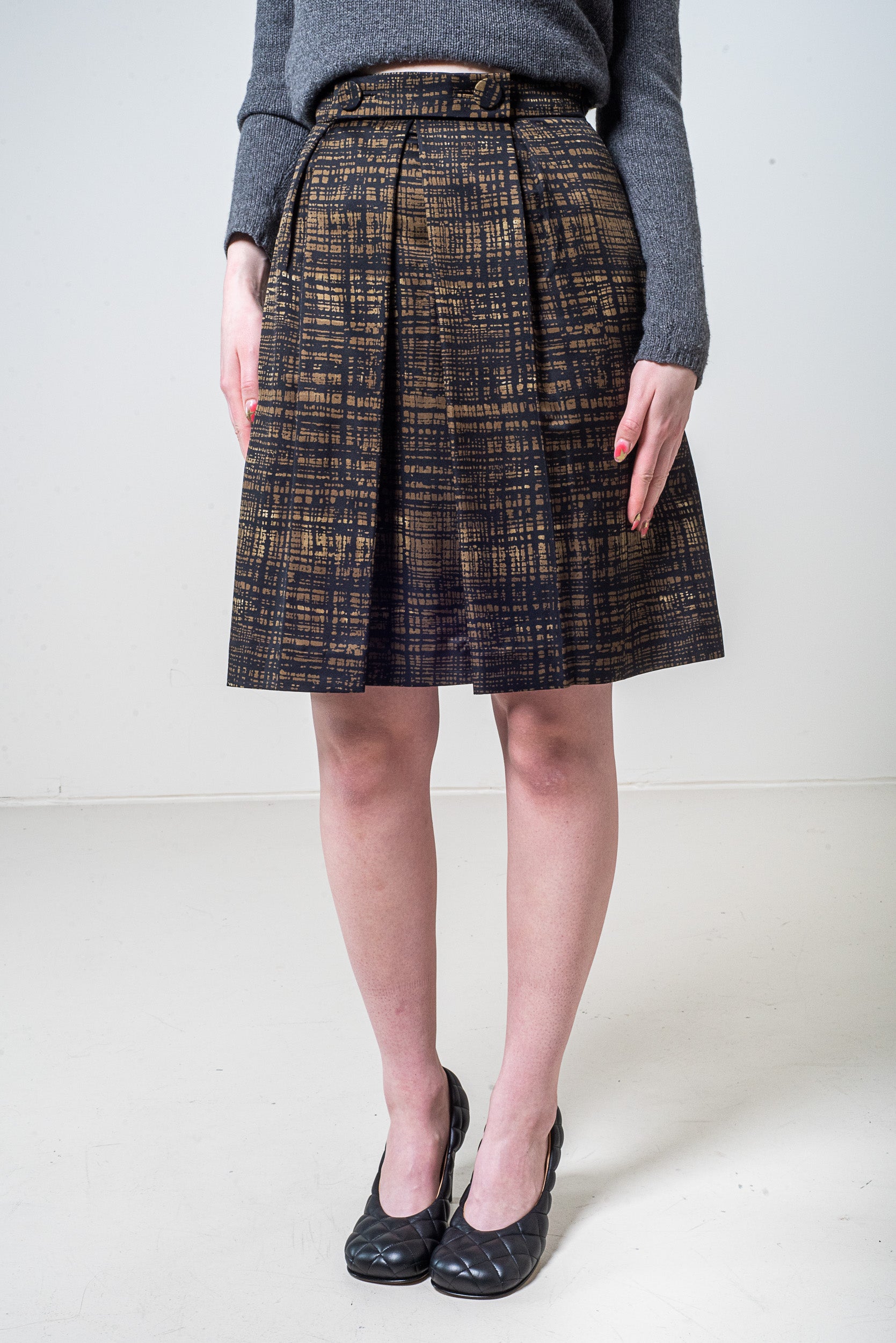 Green Printed Pleated Skirt