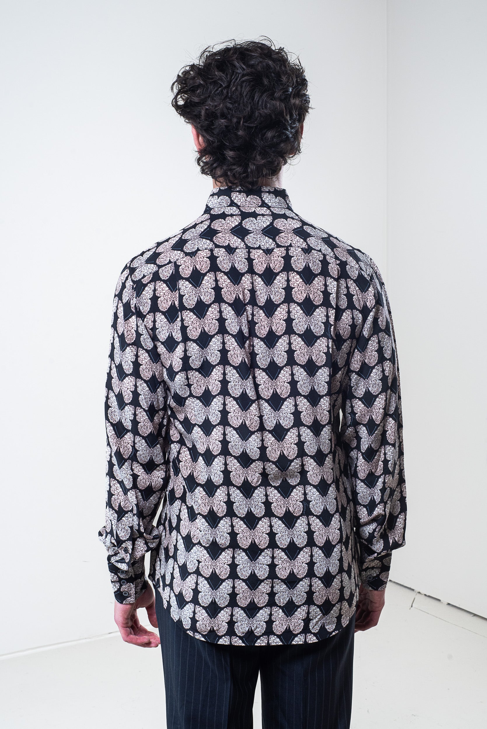 Back view of Gucci Men's Silk Butterfly Pattern Button-Down Shirt
