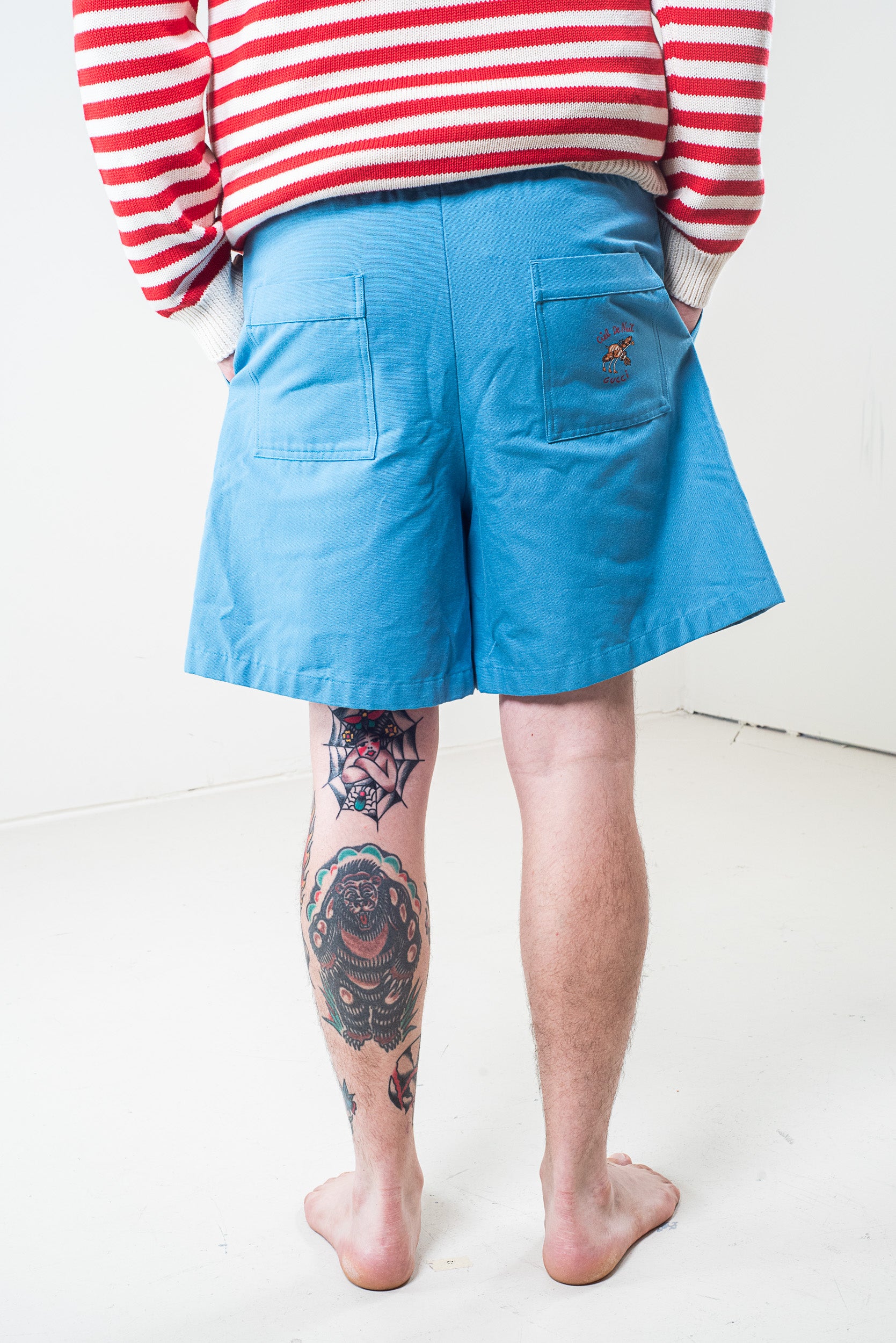 Blue Embroidered Cotton Shorts