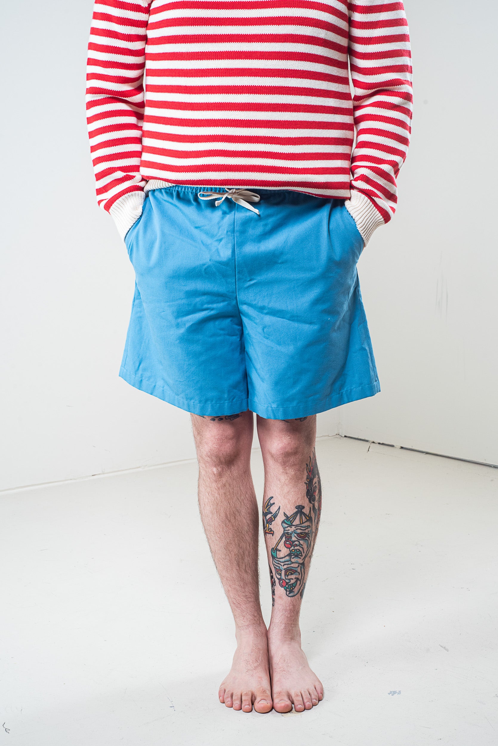 Blue Embroidered Cotton Shorts