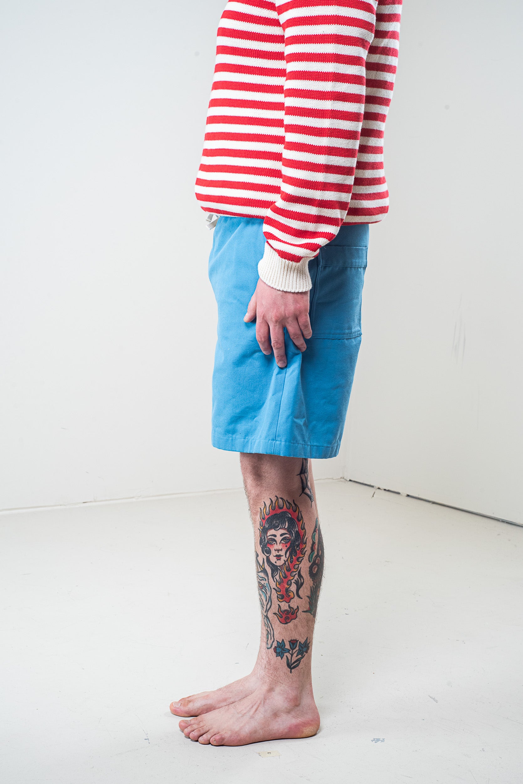 Blue Embroidered Cotton Shorts
