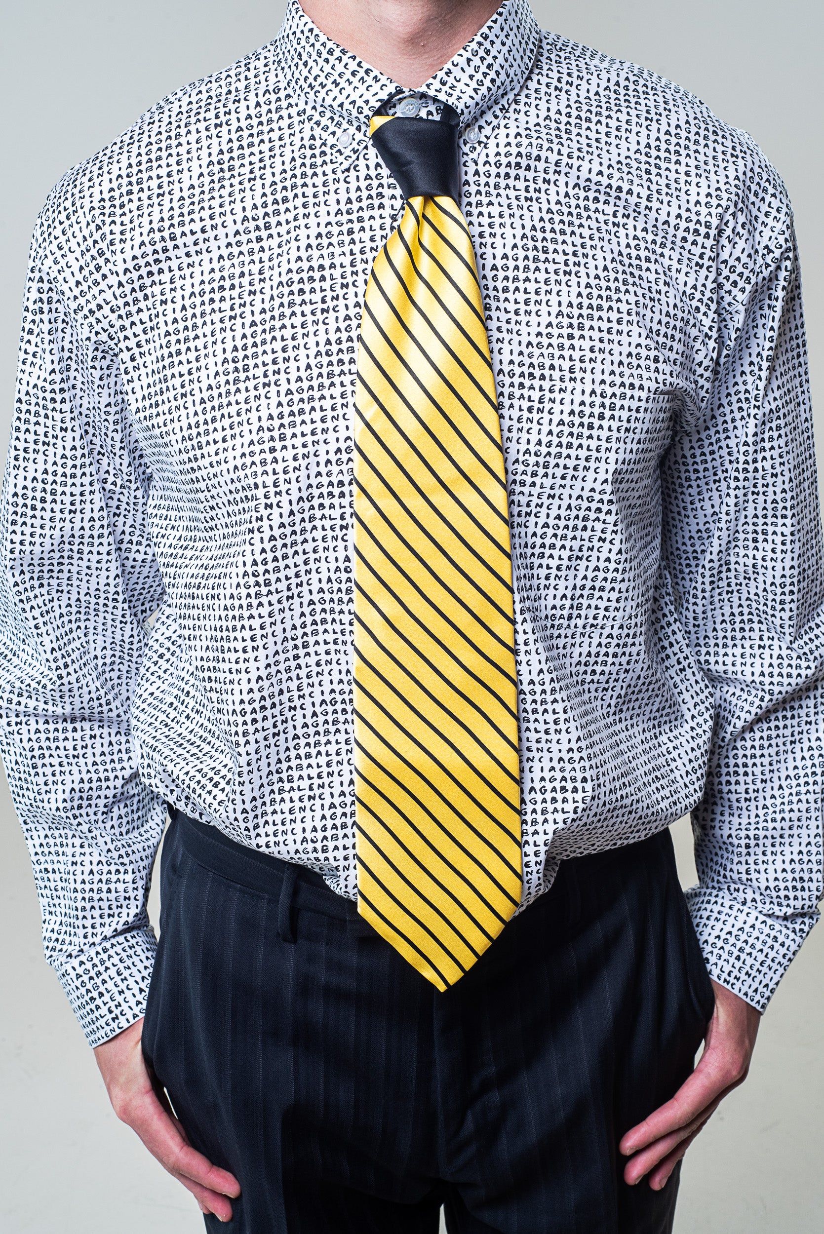 Additional front view of Brioni Vintage Yellow Stripe Tie
