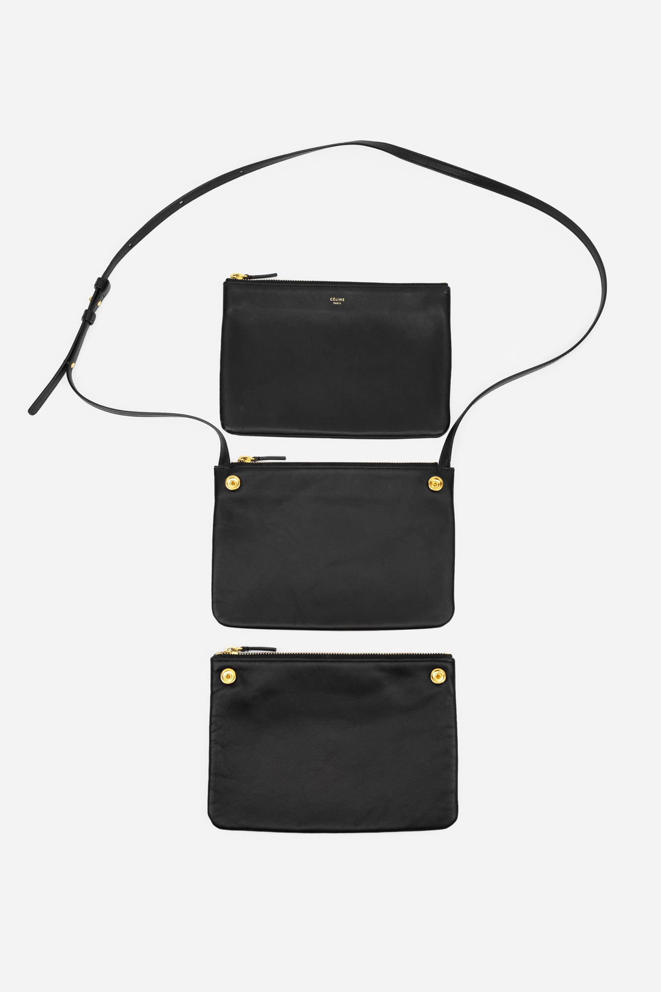 Black Leather Small Trio Bag