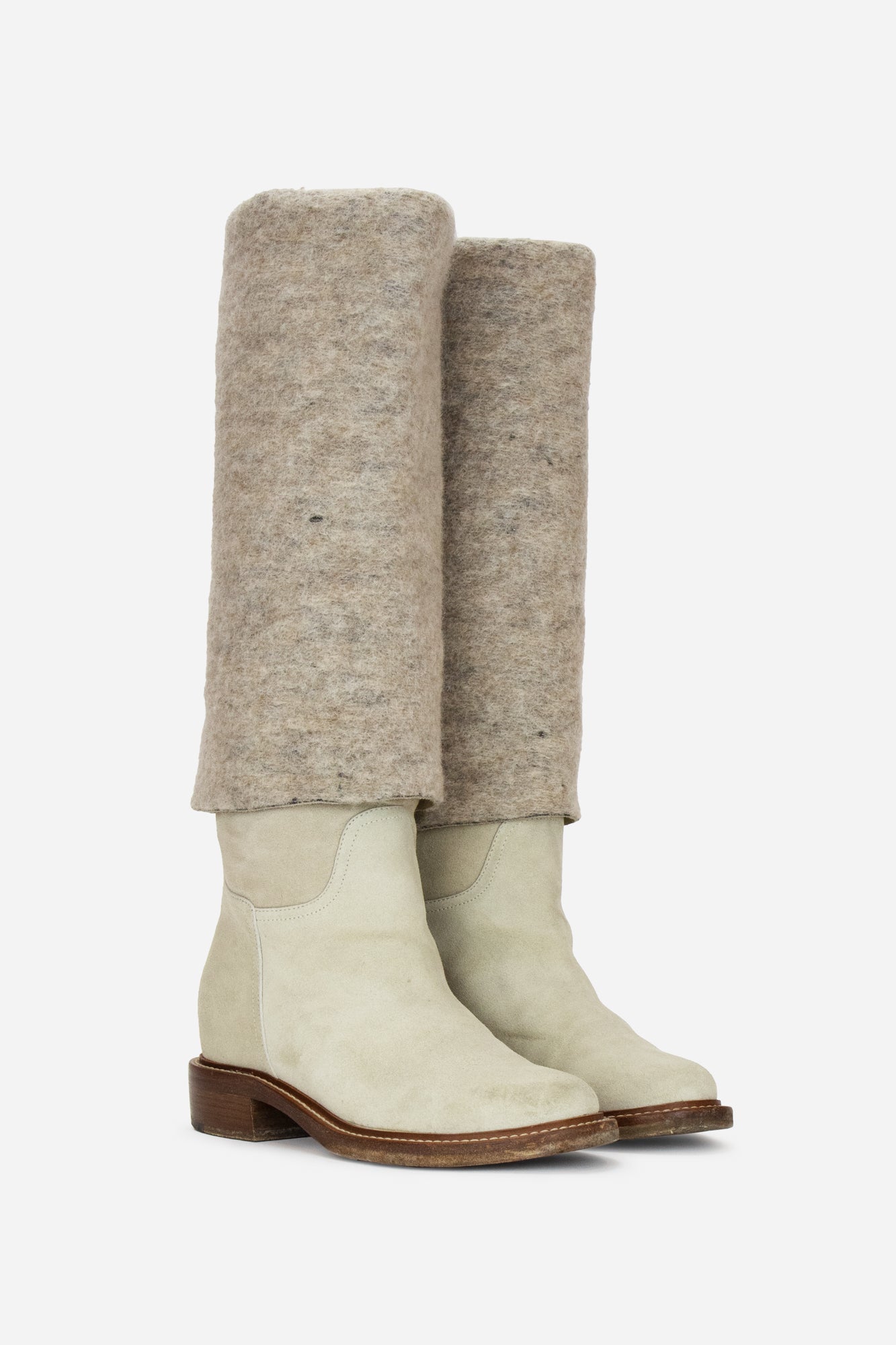 Beige Leather Wool Boots