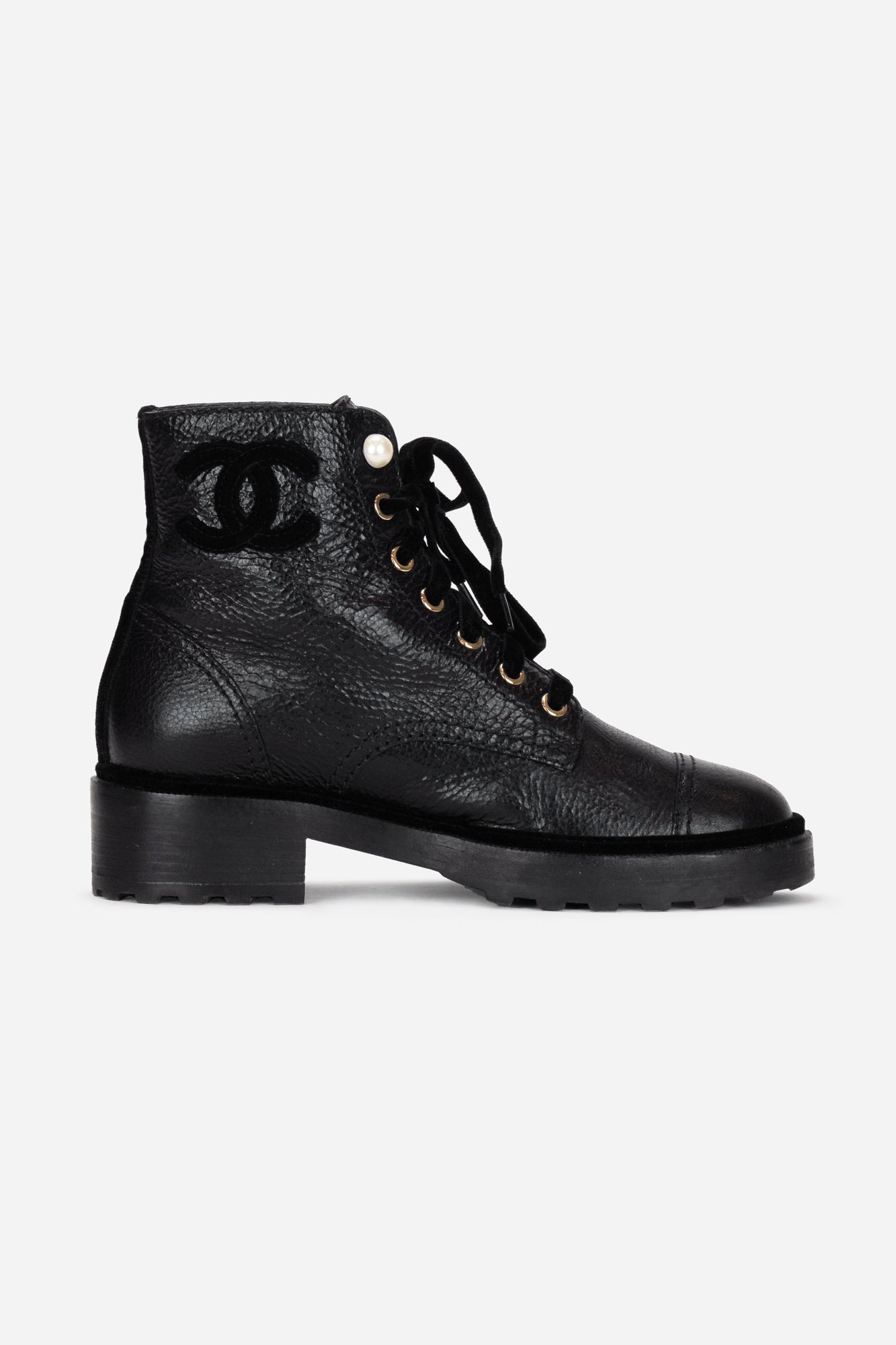 Black Leather CC Combat Boots