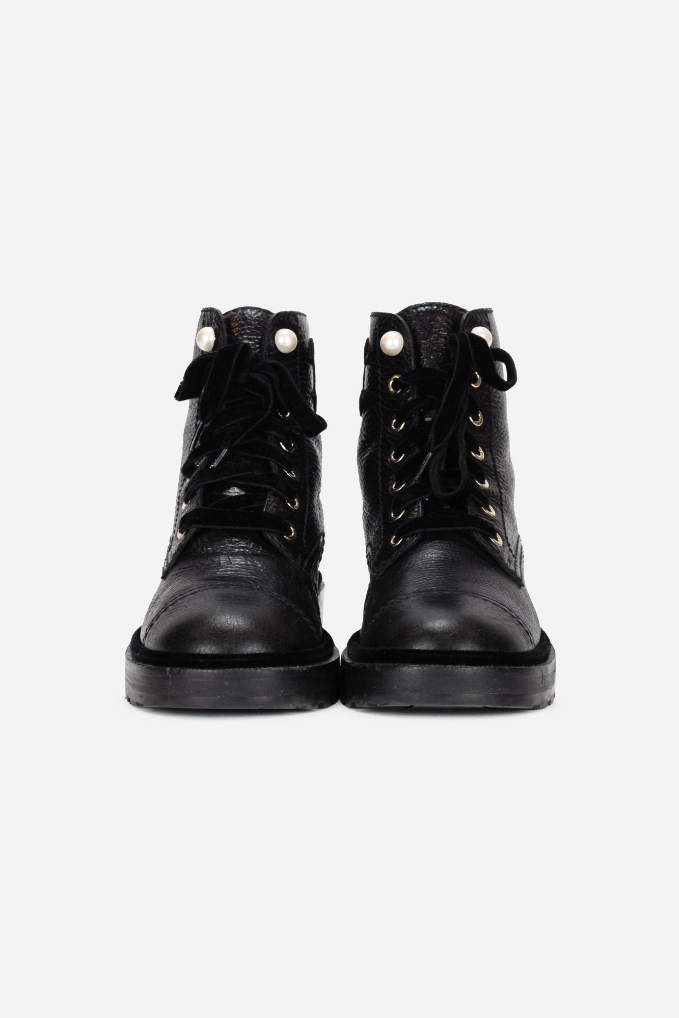 Black Leather CC Combat Boots