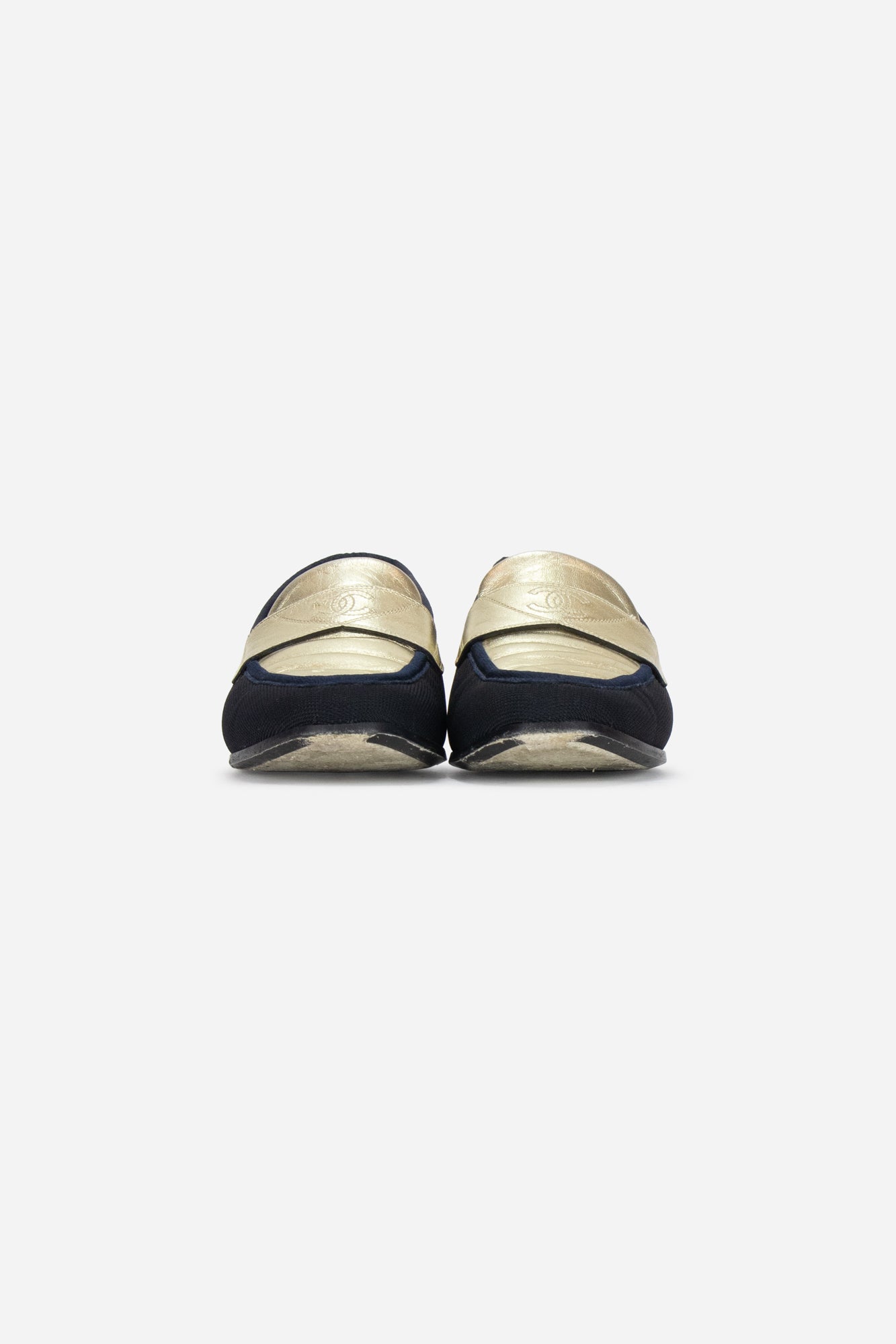 Blue Gold Interlocking CC Logo Loafers
