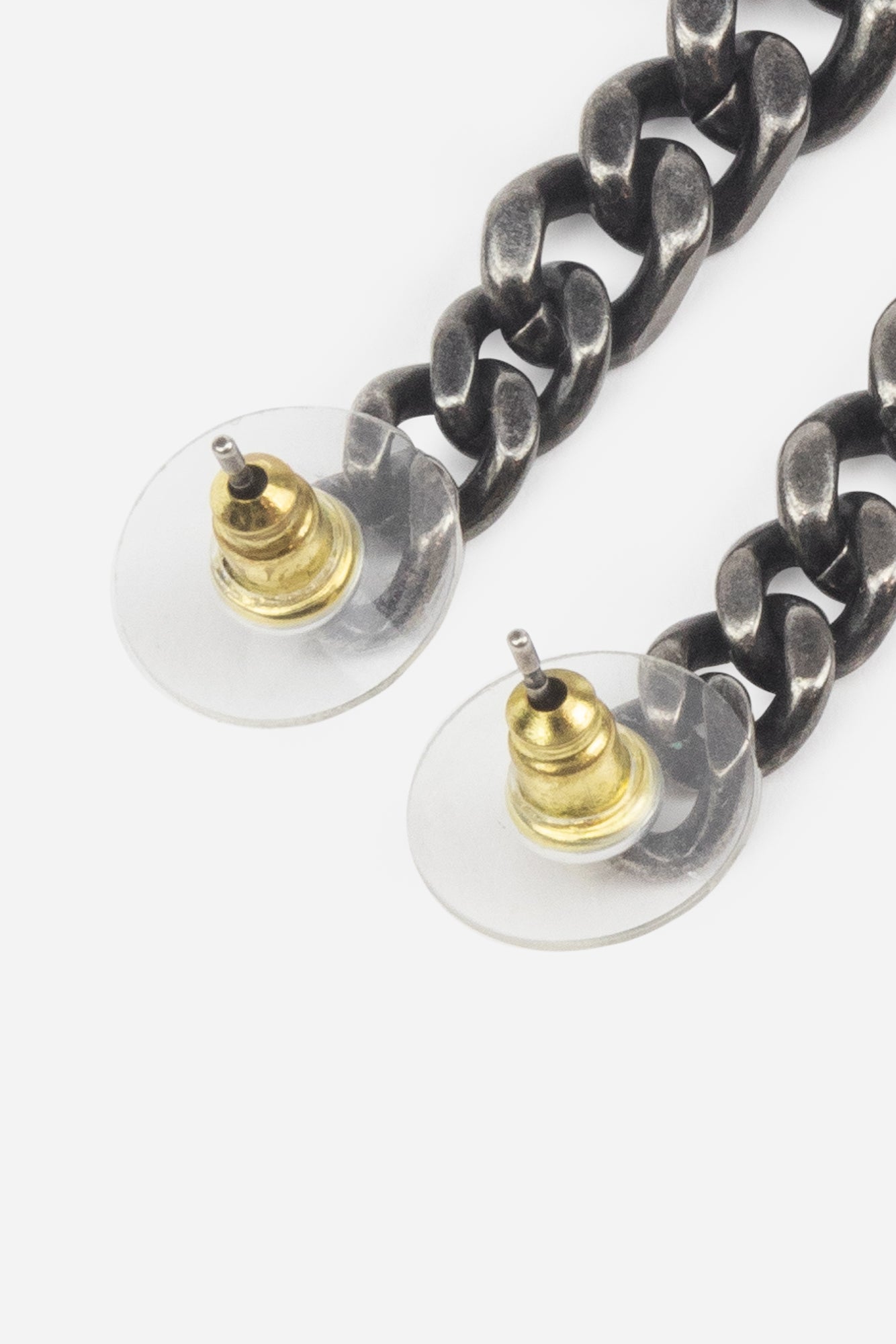 CC 21P Curb Link Chain Ruthenium Silver Logo Drop Earrings