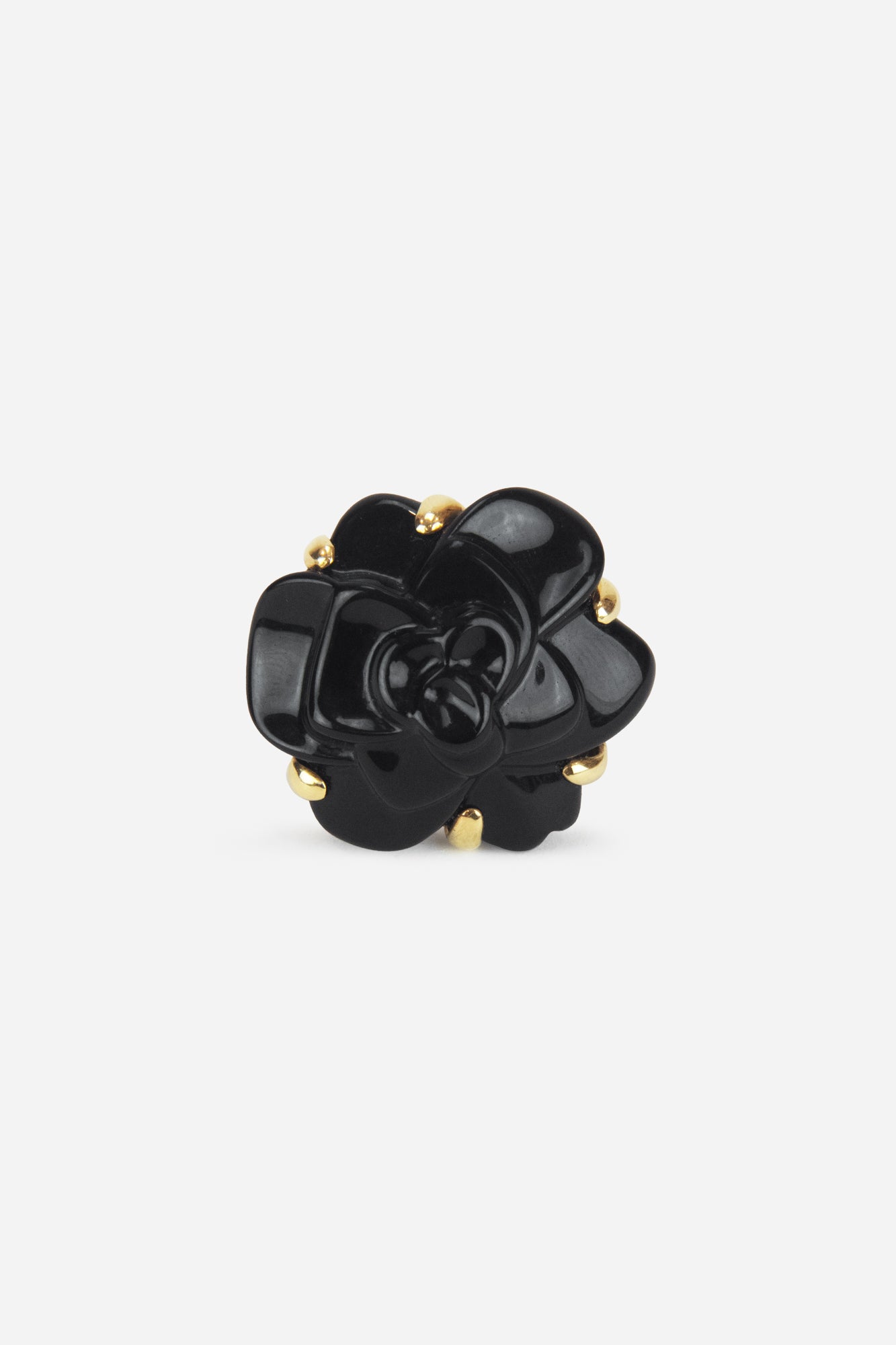 Camelia Black Yellow Gold Flower Ring