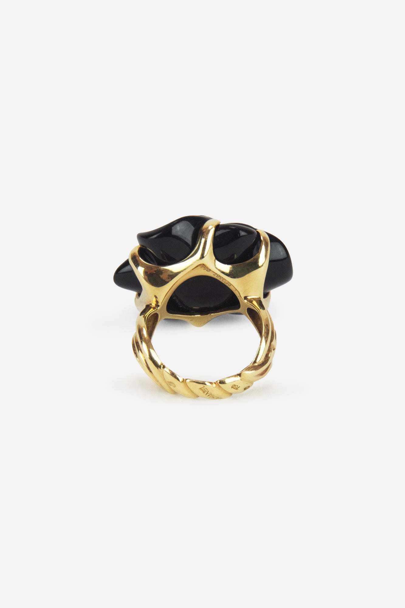 Camelia Black Yellow Gold Flower Ring