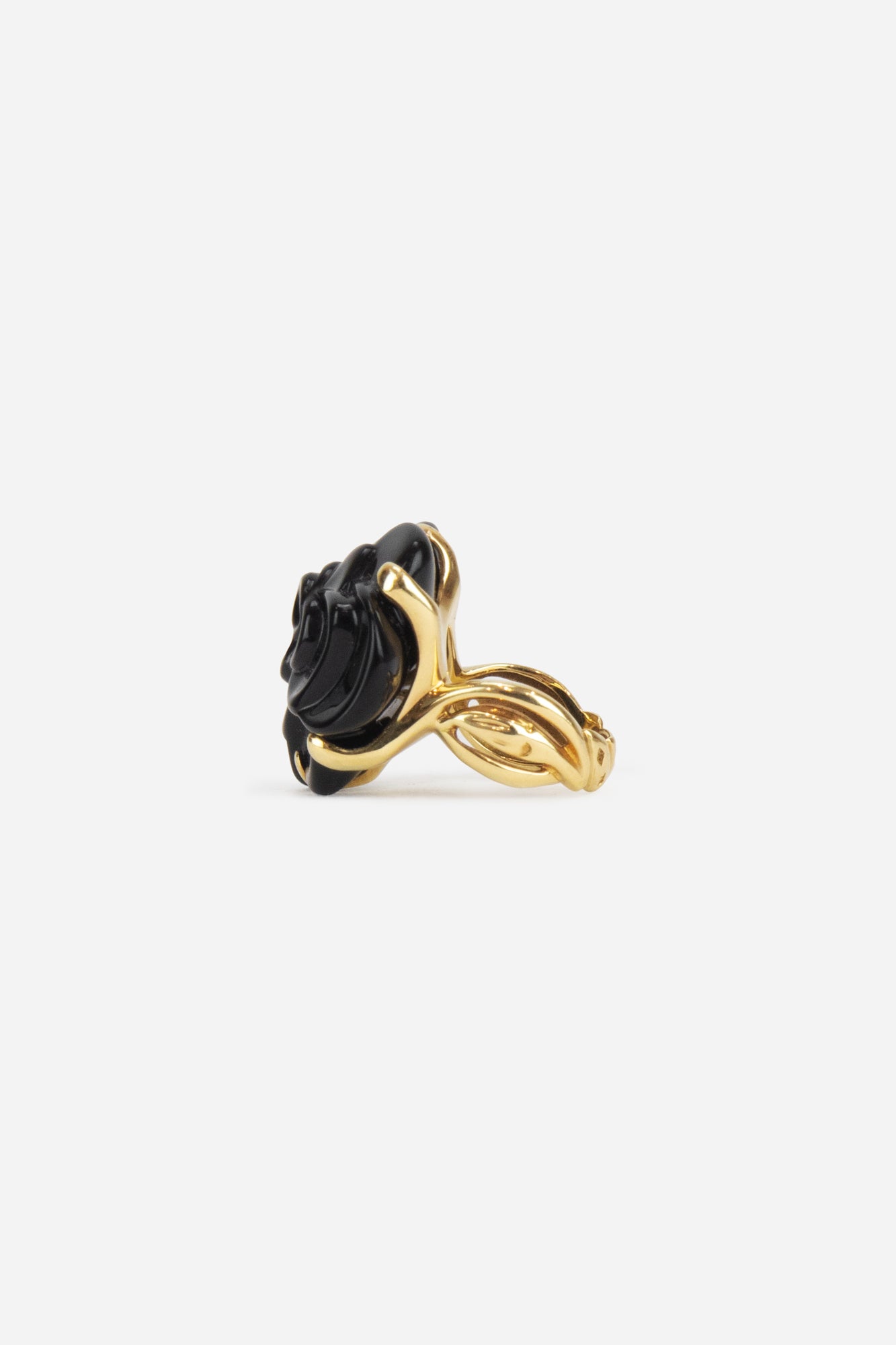 Camelia Black Yellow Gold Flower Ring