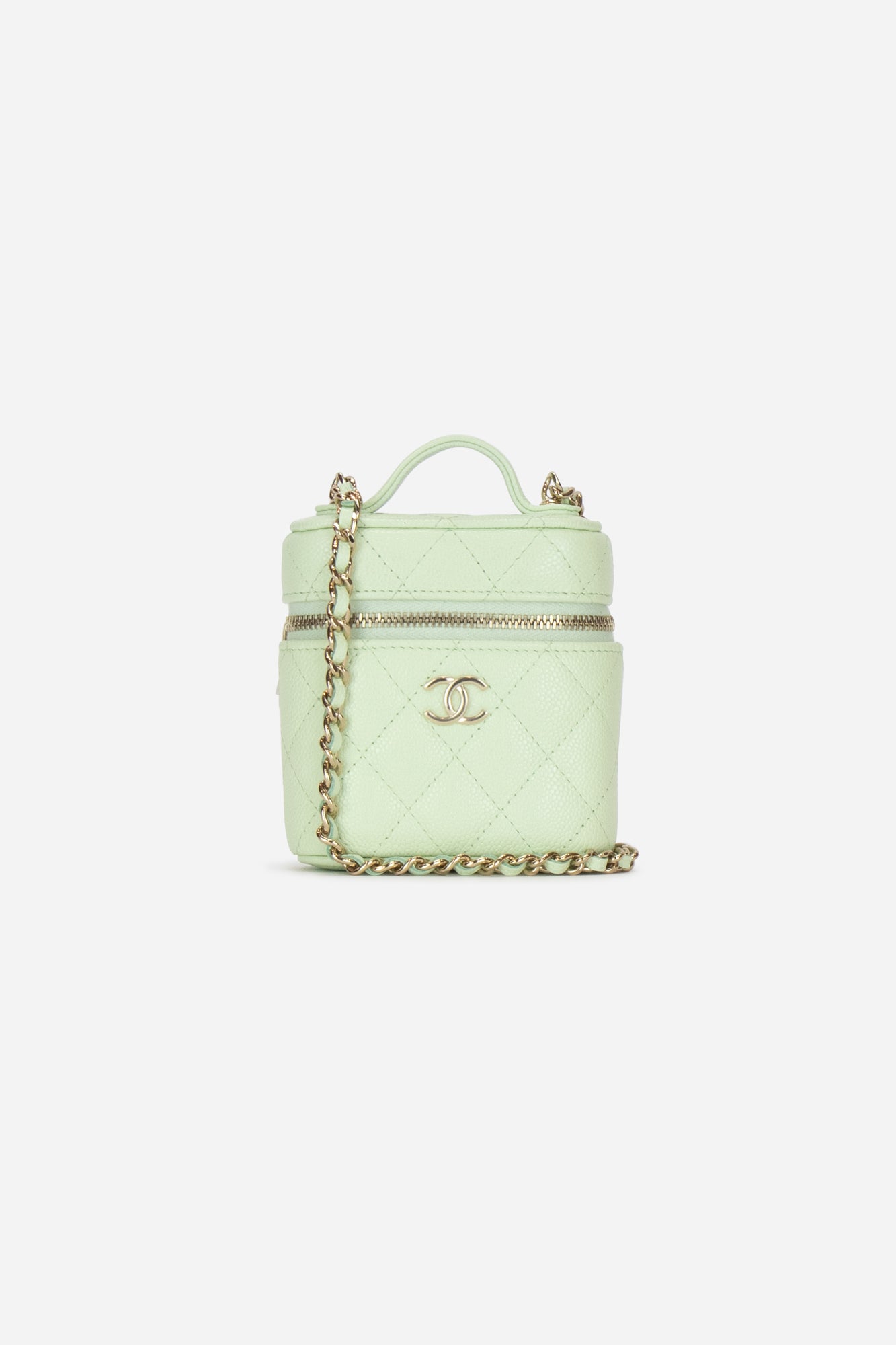 Light Green Petit Curved Vanity Case With Chain