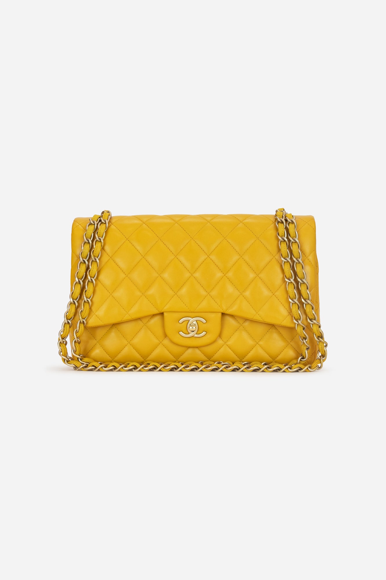 Mustard Beige Classic Jumbo Double Flap Quilted Bag