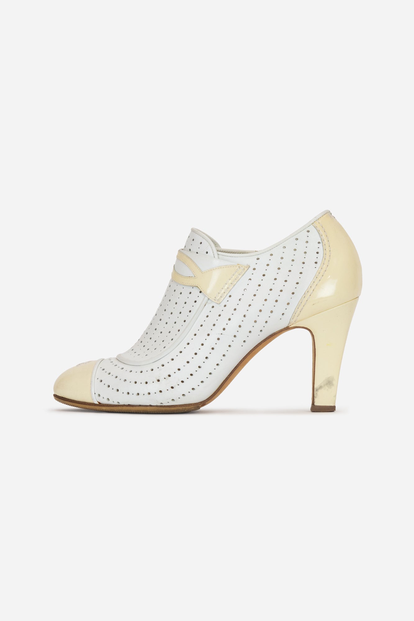 Vintage Leather White Perforated Leather Ankle Booties