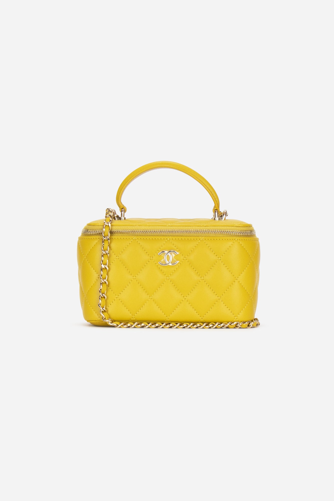 Yellow Lambskin Leather Mini Vanity Case with Top Handle