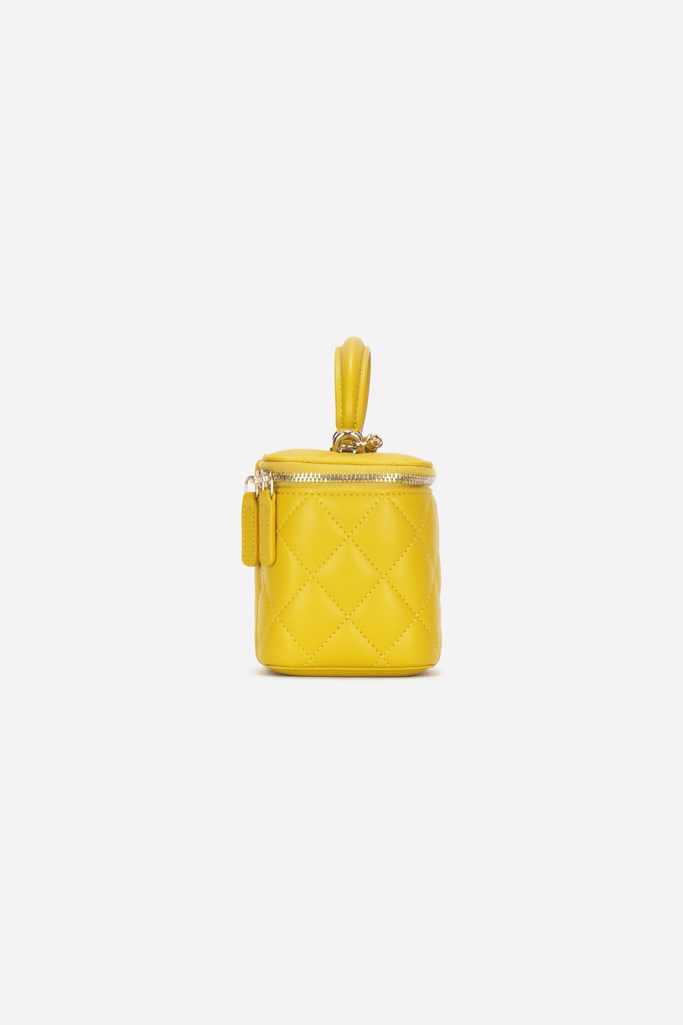 Yellow Lambskin Leather Mini Vanity Case with Top Handle